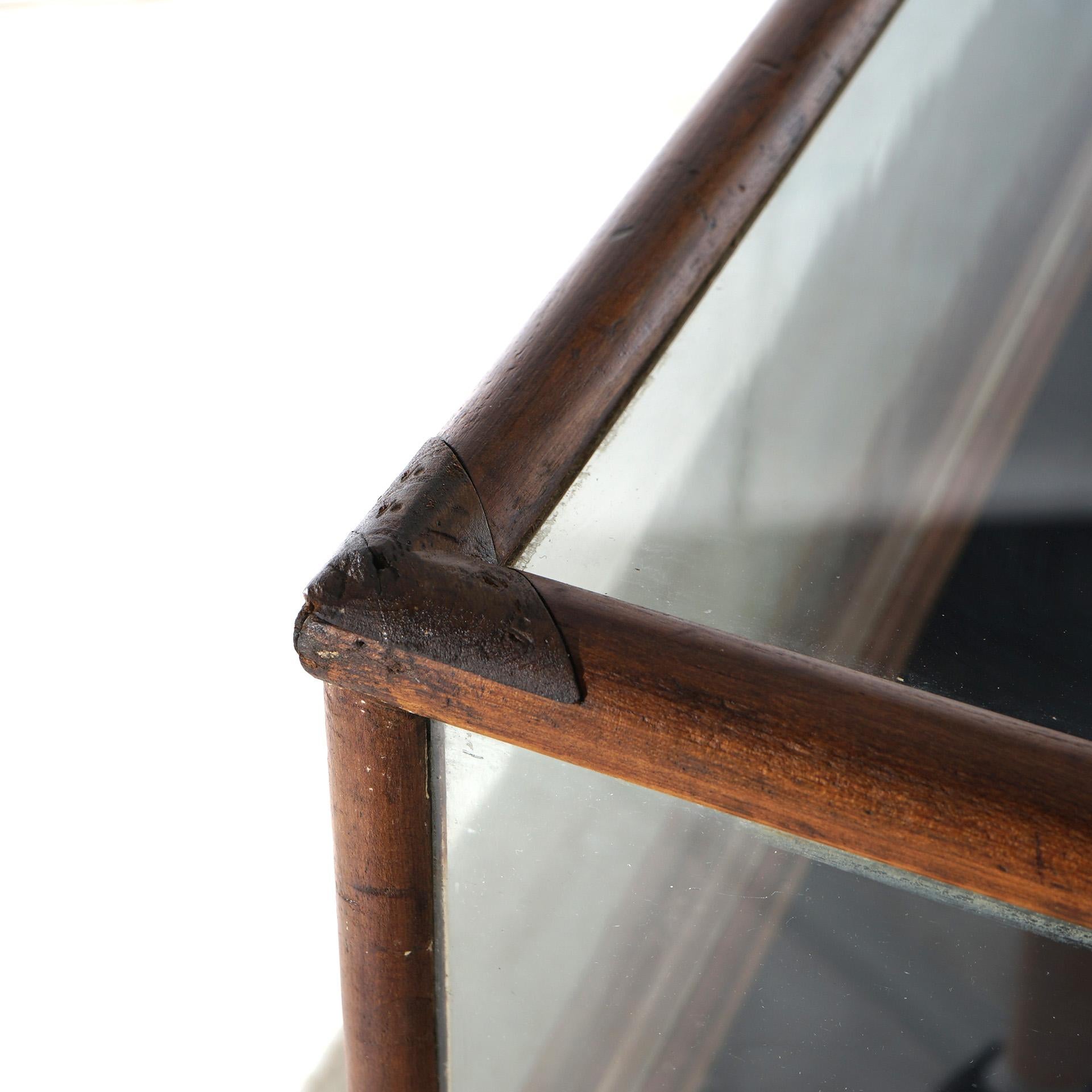 Glass Antique Country Store Walnut Table Top Mirrored Display Case Circa 1900