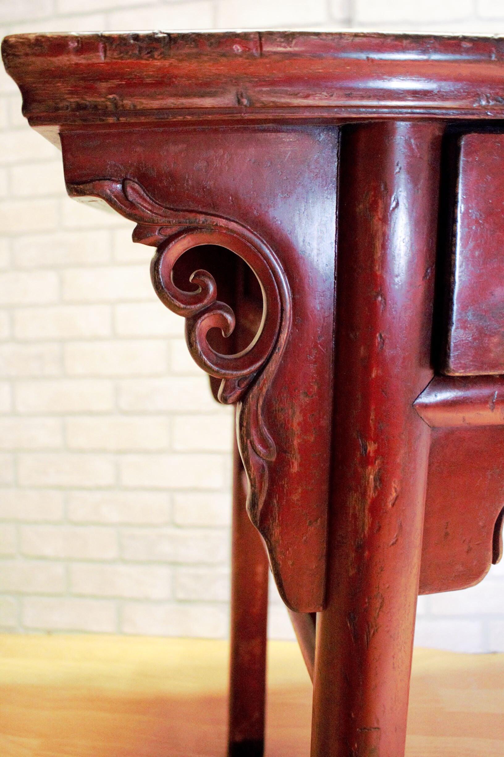 Antique Country-Style Chinese Red Lacquer Altar Desk/Console Table For Sale 5