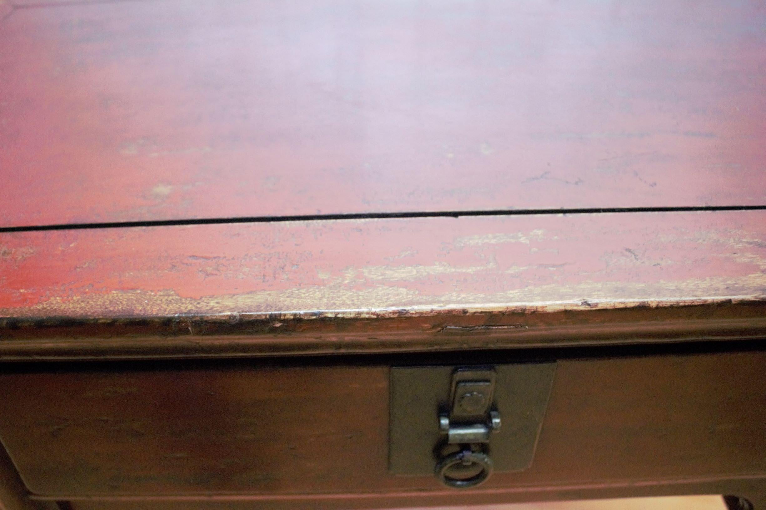 19th Century Antique Country-Style Chinese Red Lacquer Altar Desk/Console Table For Sale