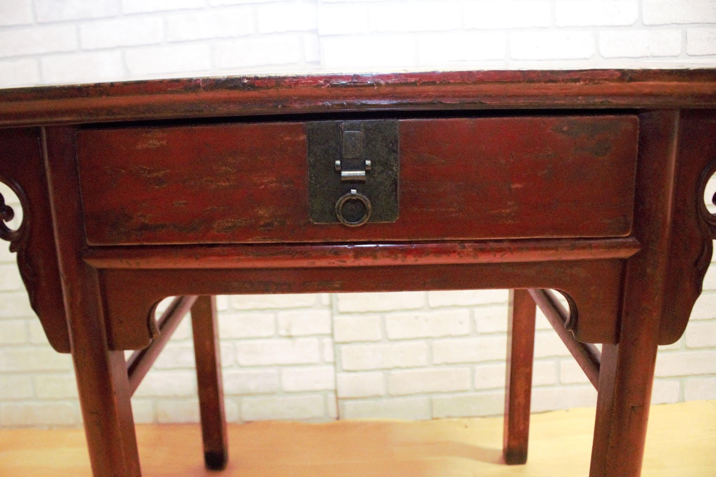 Antique Country-Style Chinese Red Lacquer Altar Desk/Console Table For Sale 2