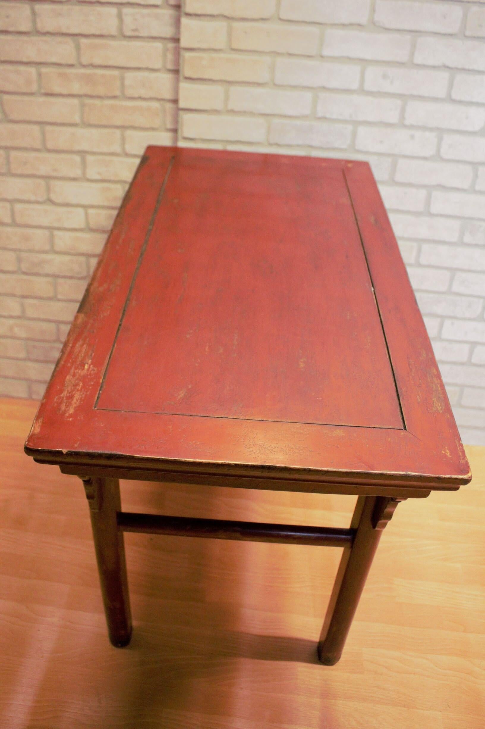 Antique Country-Style Chinese Red Lacquer Altar Desk/Console Table For Sale 4