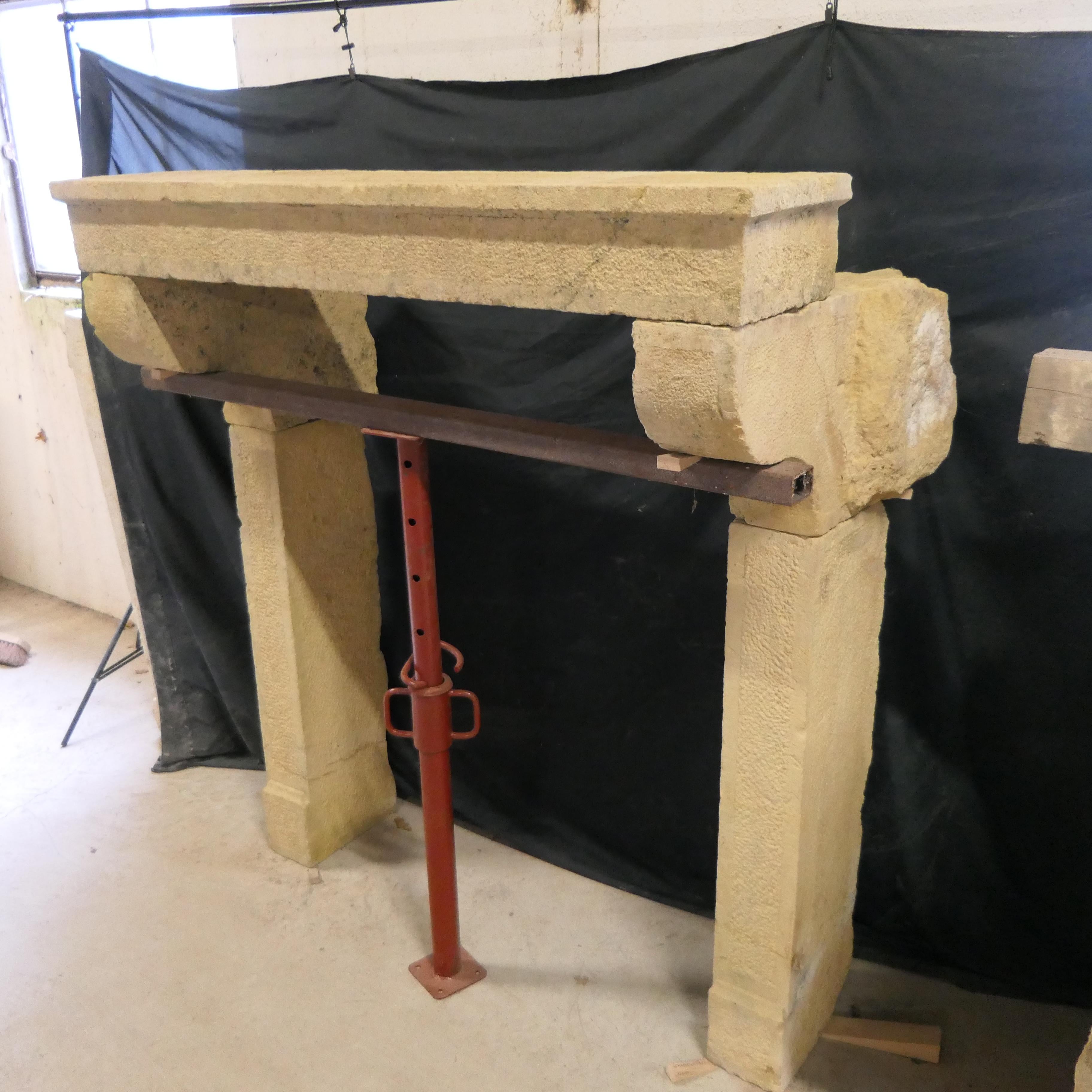 French Antique country-style natural stone mantel For Sale