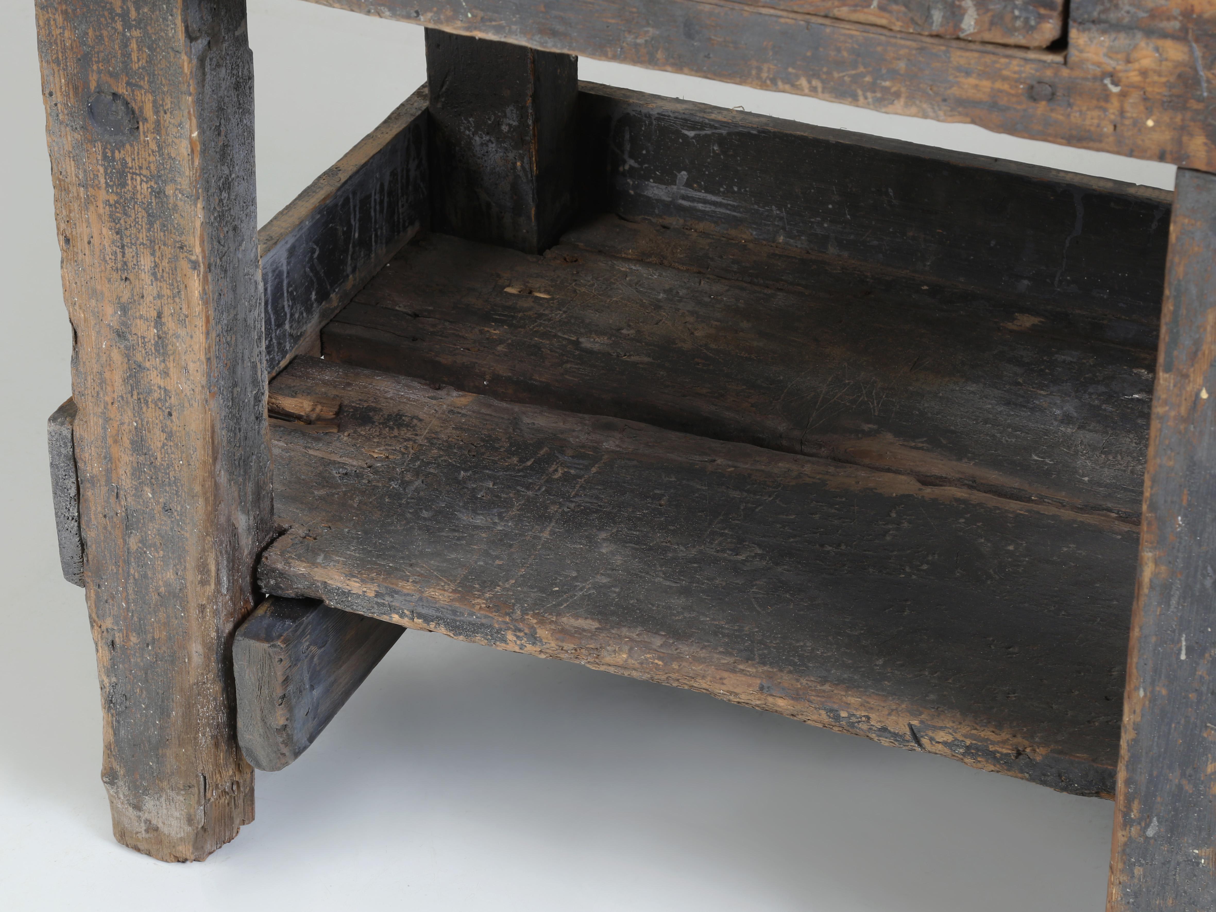 Antique Country Swedish Work Bench in Old Paint and Structurally Sound c1800's For Sale 3