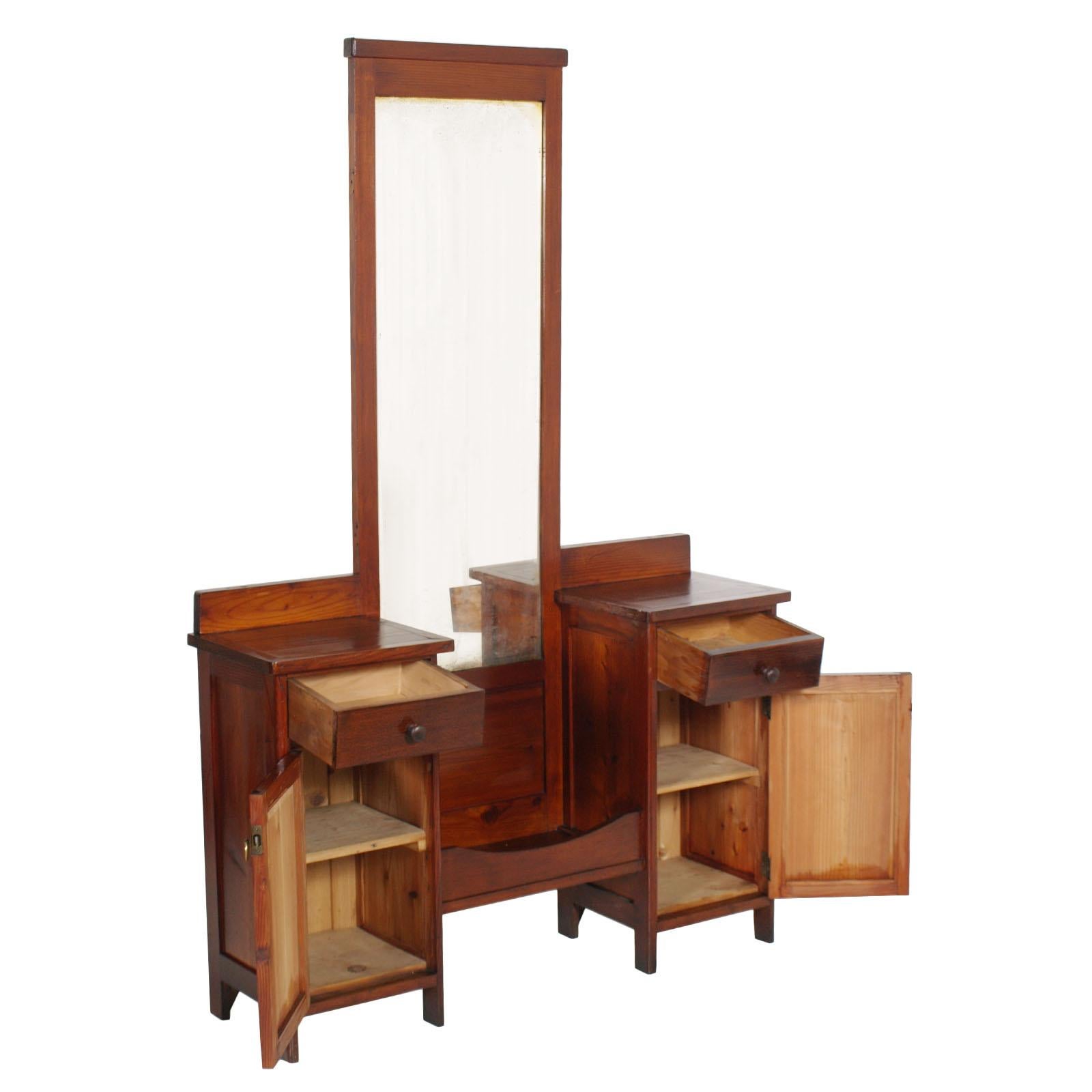 Antique  country vanity, entry mirror with cabinets, all solid pine restored and wax polished 

Measures cm: H 175, W 112, D 32.