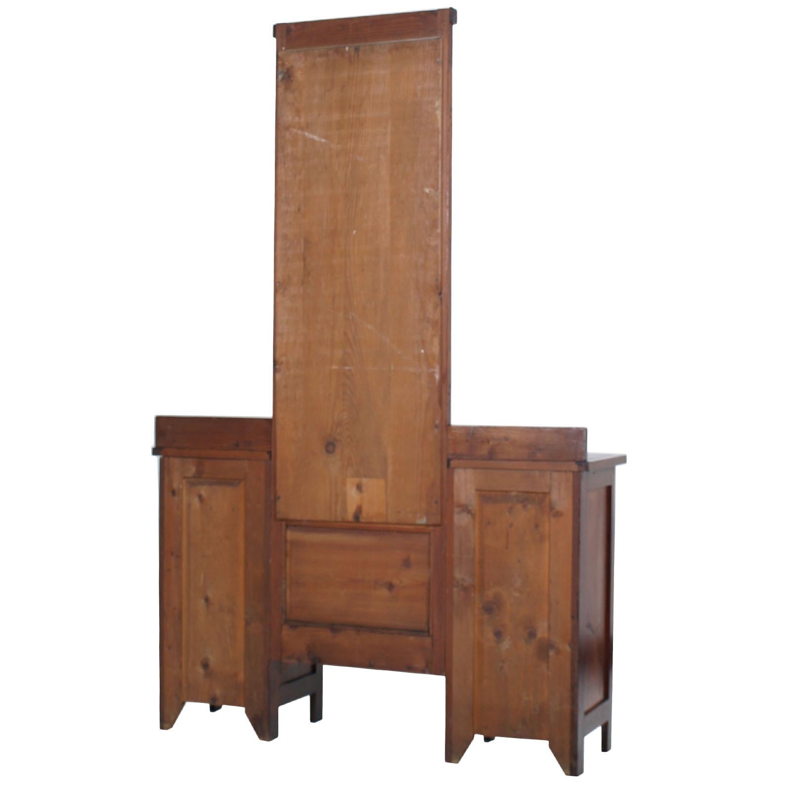 19th Century Antique Country Vanity, Entry Mirror with Cabinets, Pine , Wax Polished For Sale