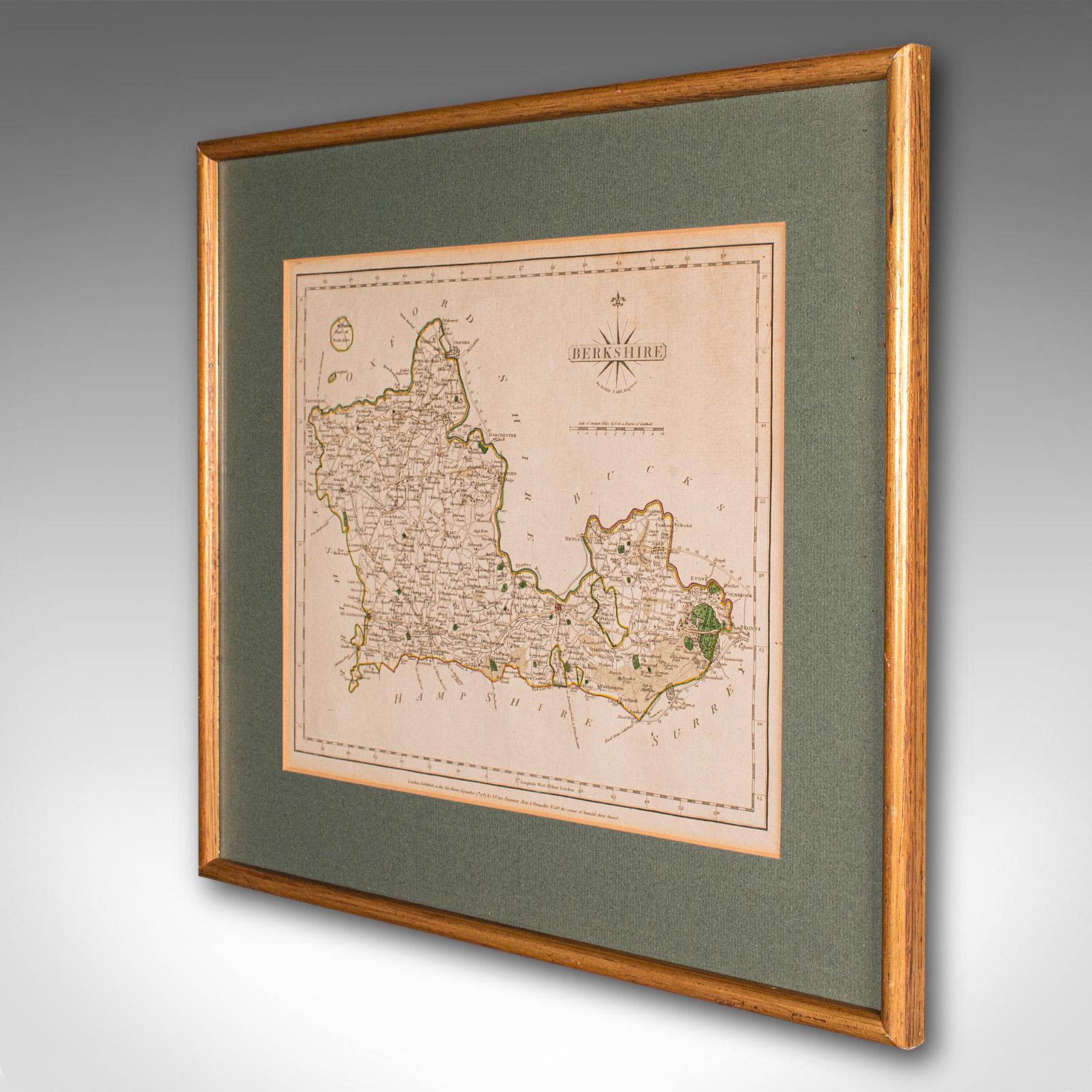 George III Antique County Map, Berkshire, English, Framed, Cartography, John Cary, C.1790 For Sale
