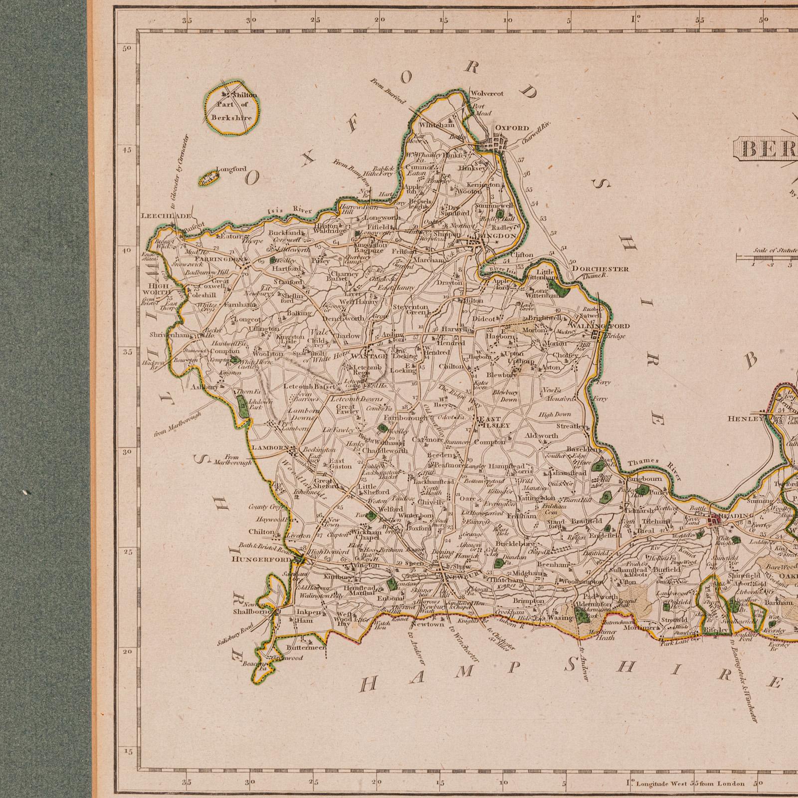 Antique County Map, Berkshire, English, Framed, Cartography, John Cary, C.1790 In Good Condition For Sale In Hele, Devon, GB