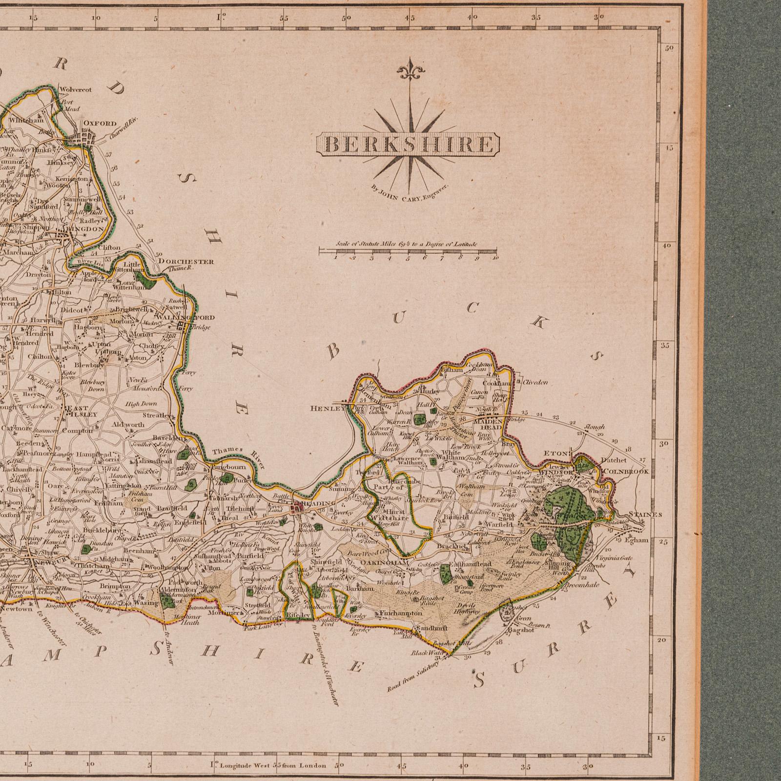 18th Century Antique County Map, Berkshire, English, Framed, Cartography, John Cary, C.1790 For Sale