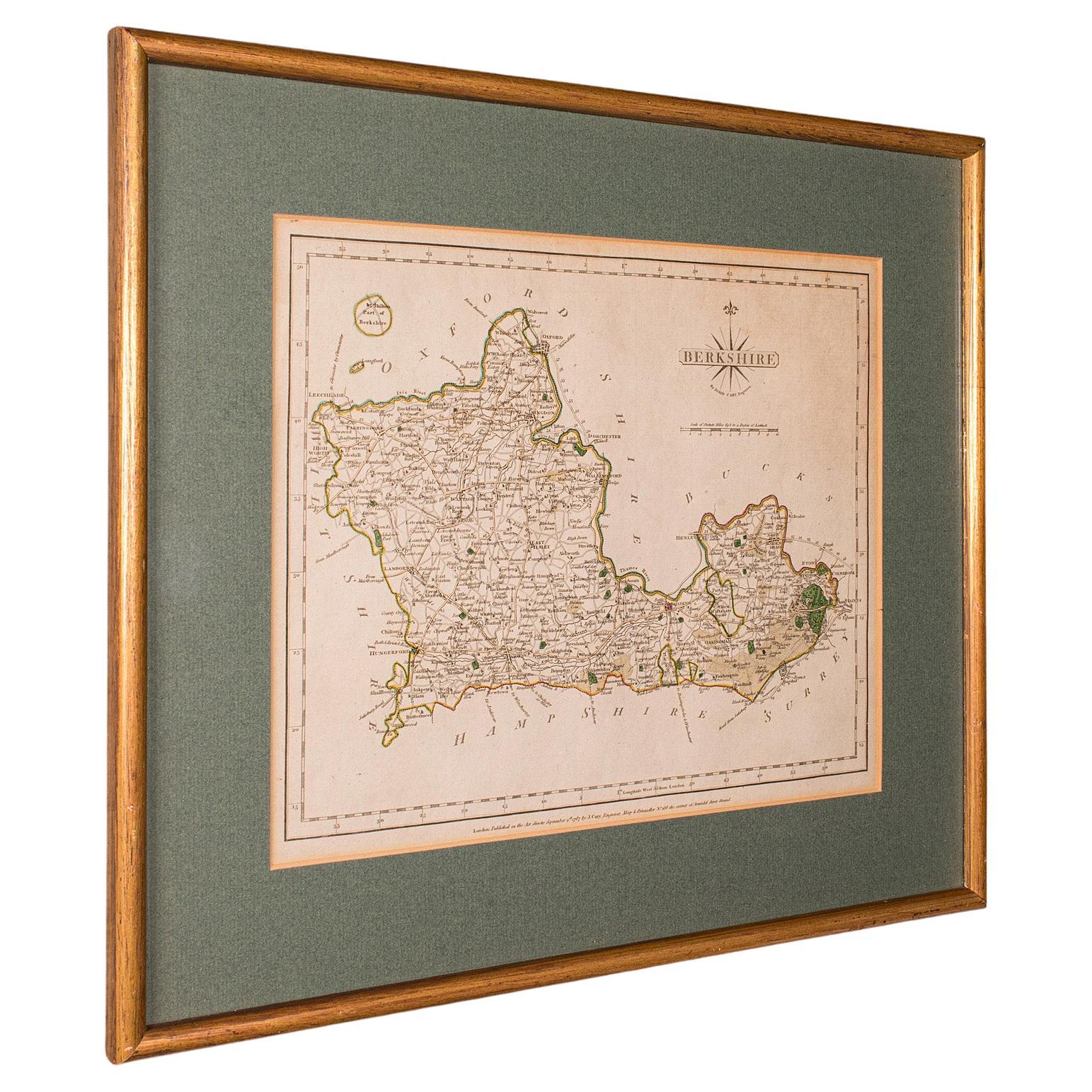 Antike County Karte, Berkshire, Englisch, Gerahmt, Kartographie, John Cary's, C.1790