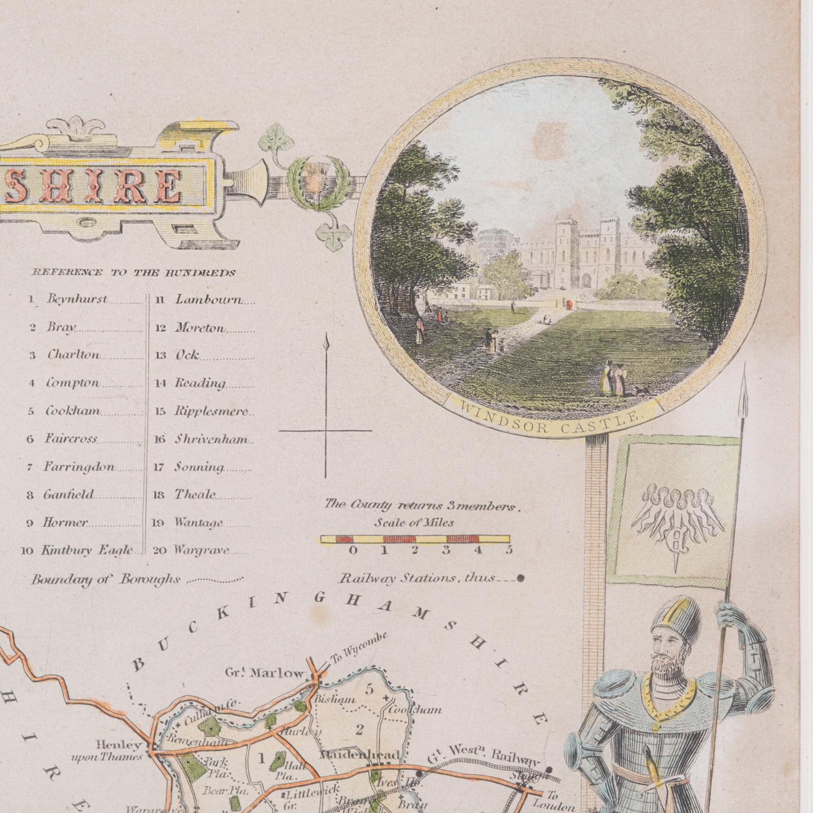 Antike County Karte, Berkshire, Englisch Gerahmte Lithographie, Kartographie, Viktorianisch im Angebot 5