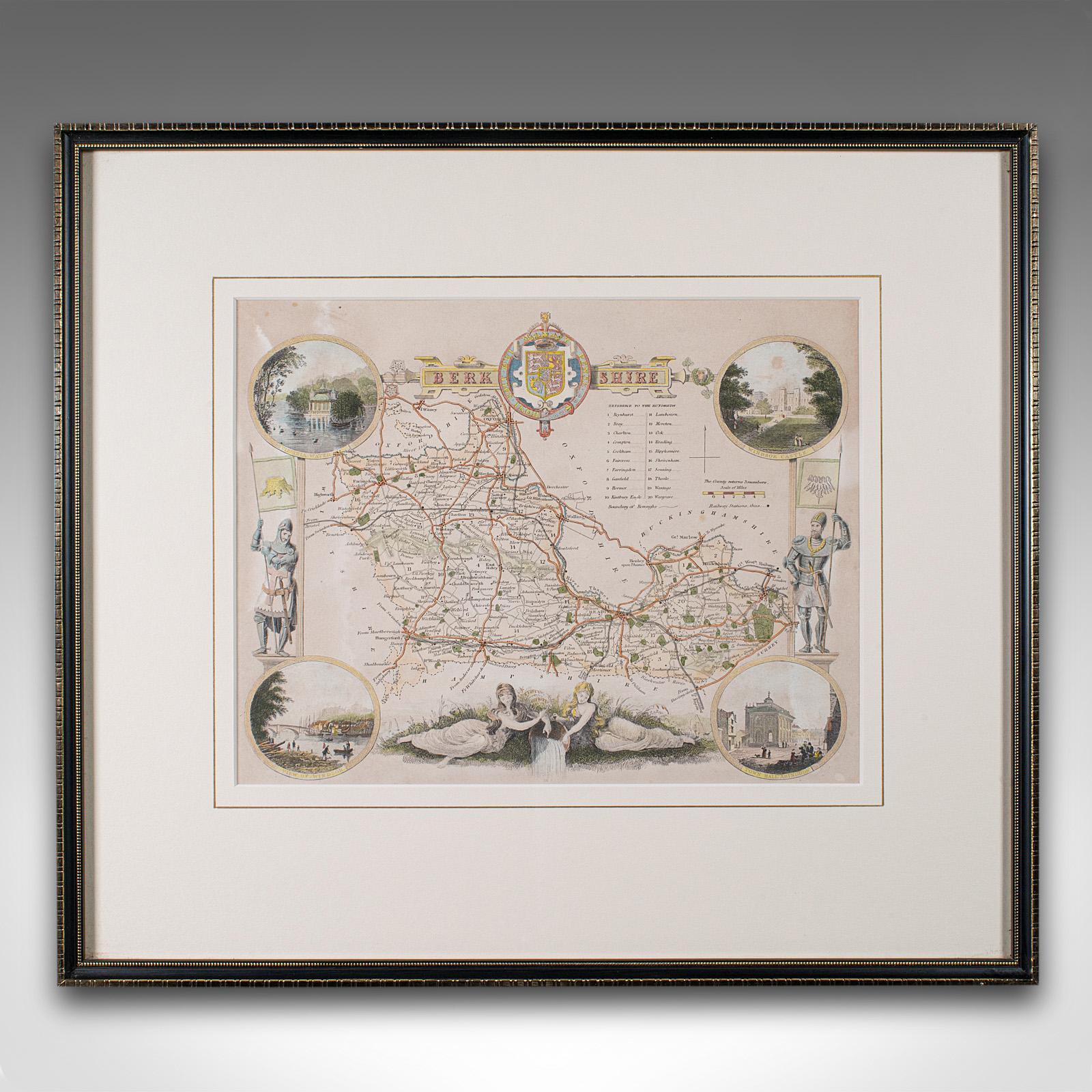 
Dies ist eine antike lithografische Karte von Berkshire. Ein englischer, gerahmter Atlasstich von kartografischem Interesse aus der Mitte des 19. Jahrhunderts und später.

Hervorragende Lithografie von Berkshire und seiner Grafschaft, perfekt für