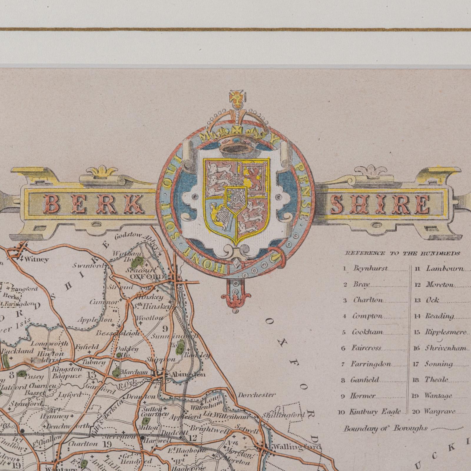 Antike County Karte, Berkshire, Englisch Gerahmte Lithographie, Kartographie, Viktorianisch (19. Jahrhundert) im Angebot