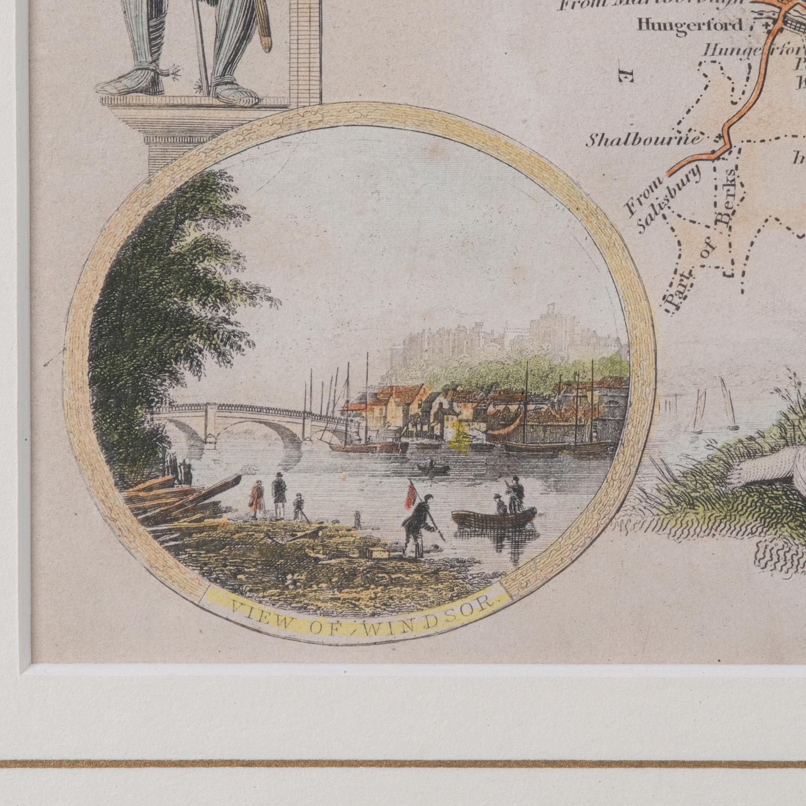 Antike County Karte, Berkshire, Englisch Gerahmte Lithographie, Kartographie, Viktorianisch im Angebot 2