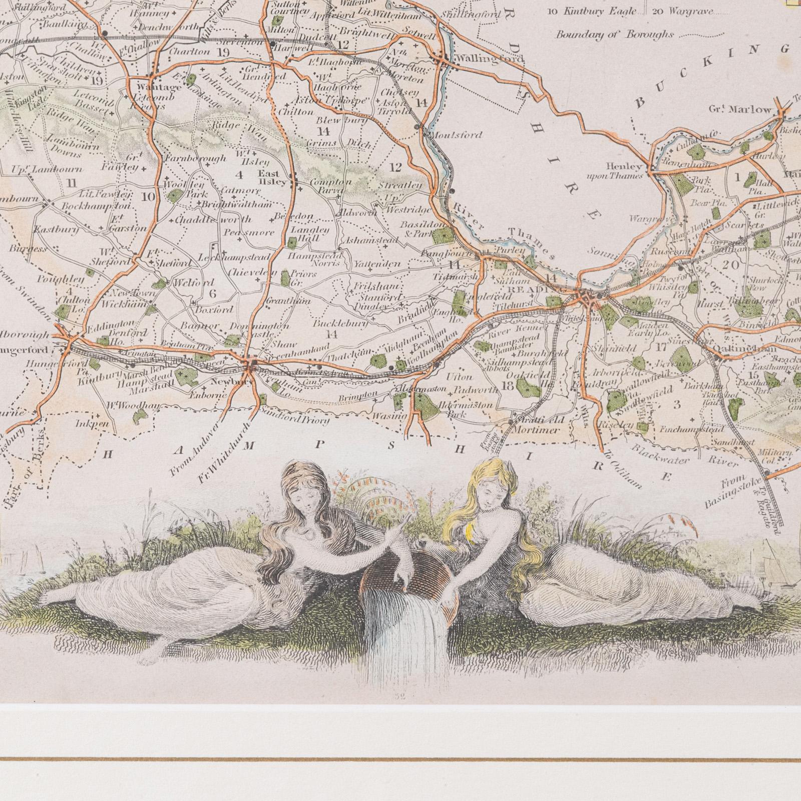 Antike County Karte, Berkshire, Englisch Gerahmte Lithographie, Kartographie, Viktorianisch im Angebot 3