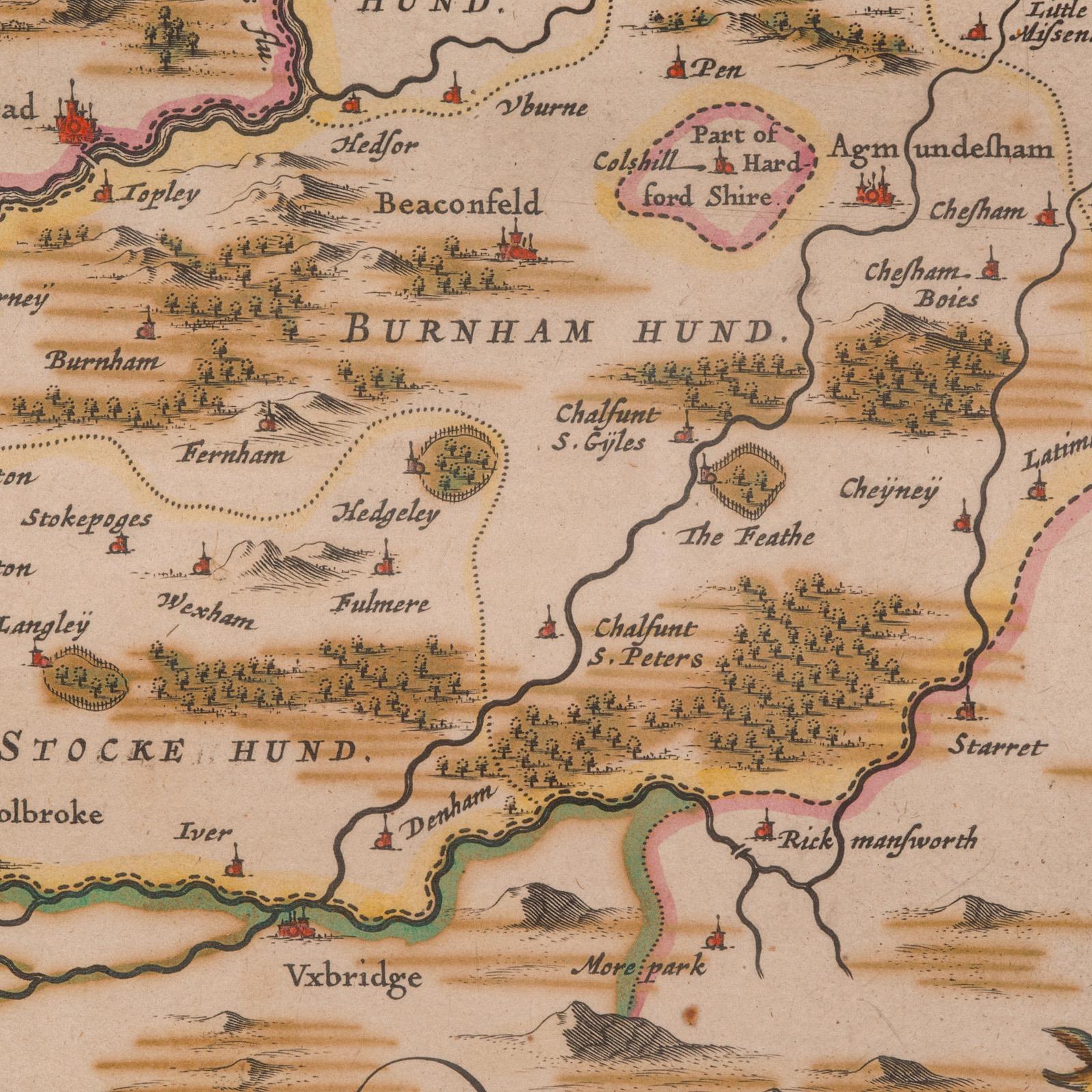 Antique County Map, Buckinghamshire, Bedfordshire, Dutch, Framed, Janssonius For Sale 5