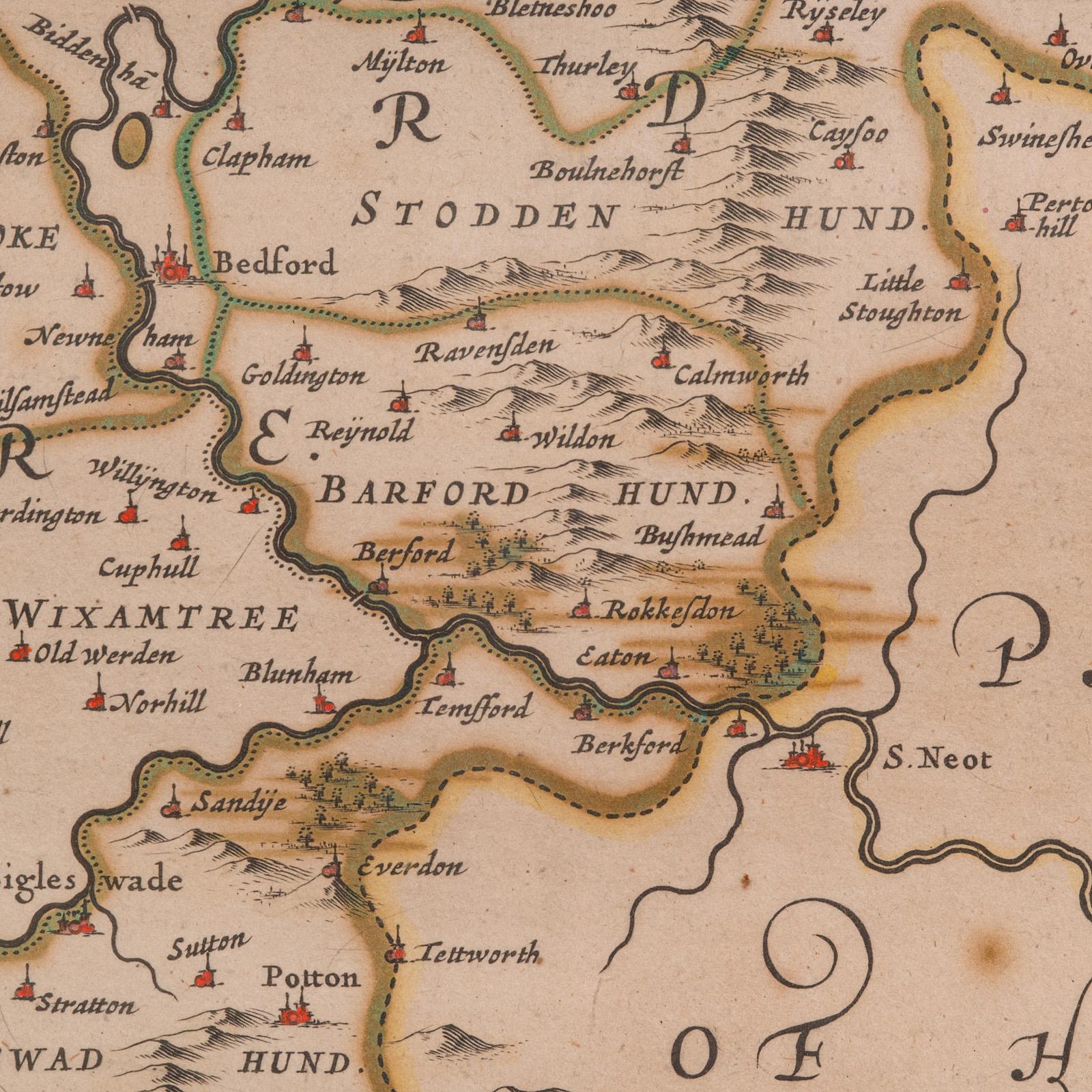 Antique County Map, Buckinghamshire, Bedfordshire, Dutch, Framed, Janssonius For Sale 6