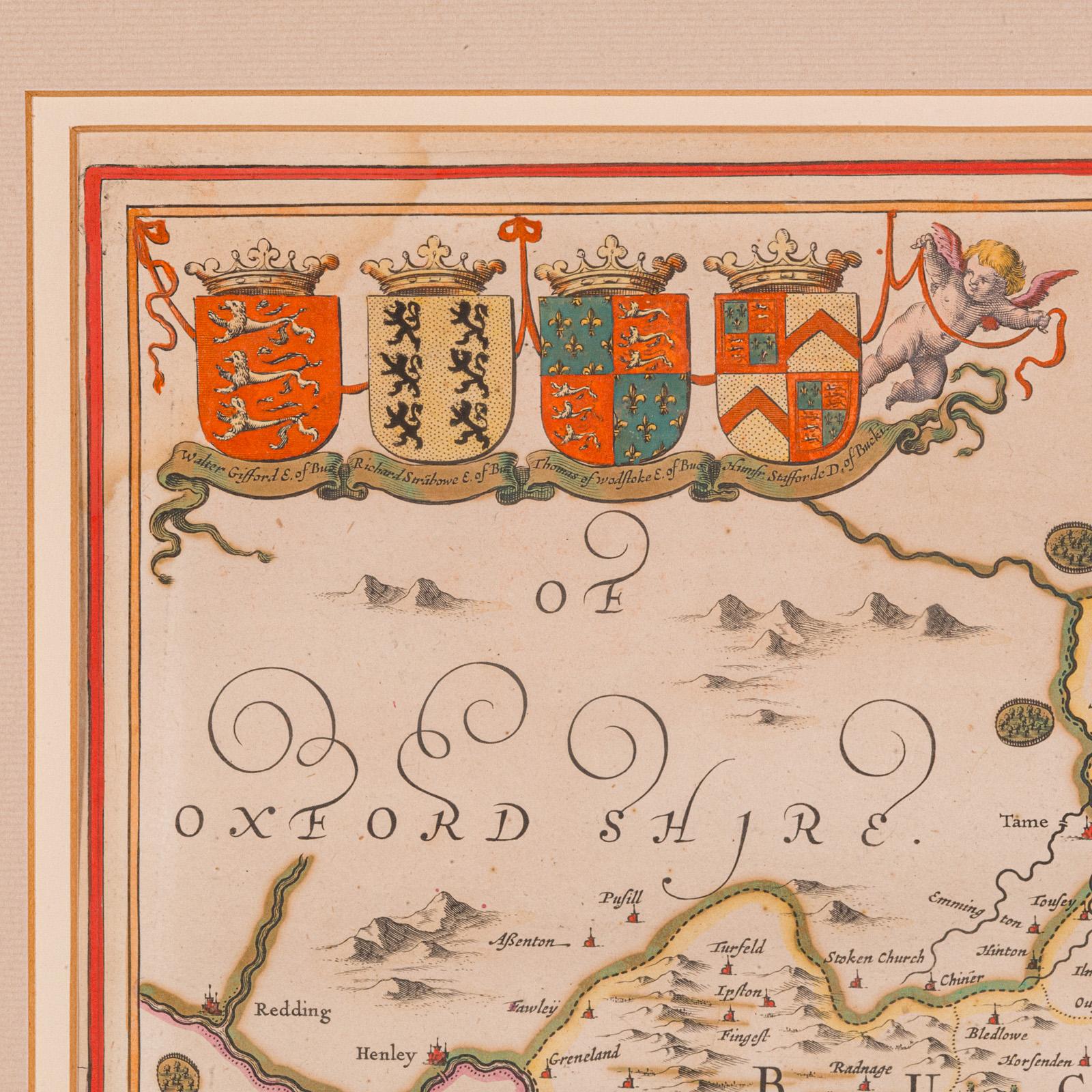 Paper Antique County Map, Buckinghamshire, Bedfordshire, Dutch, Framed, Janssonius For Sale