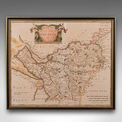 Antique County Map, Cheshire, English, Framed Cartography, Robert Morden, 18th.C