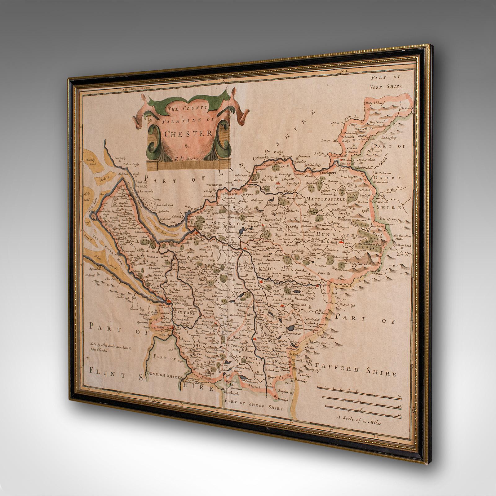 Antike Grafschaftskarte, Cheshire, Englisch, Gerahmte Kartographie, Robert Morden, 18.C. (Georgian) im Angebot