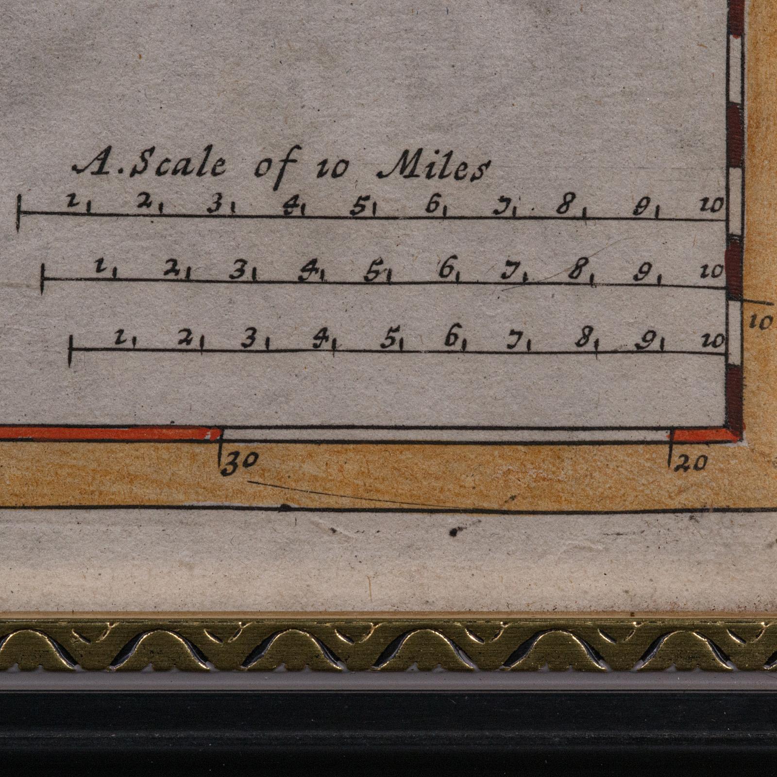 Carte de comté ancienne, Cornouailles, Kernow, Anglais, Frame, Robert Morden, Georgian en vente 5