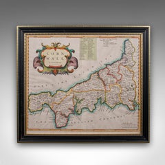Antique County Map, Cornwall, Kernow, English, Framed, Robert Morden, Georgian