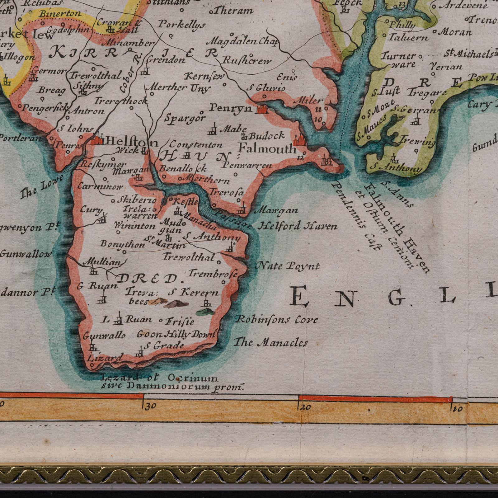 Carte de comté ancienne, Cornouailles, Kernow, Anglais, Frame, Robert Morden, Georgian en vente 1