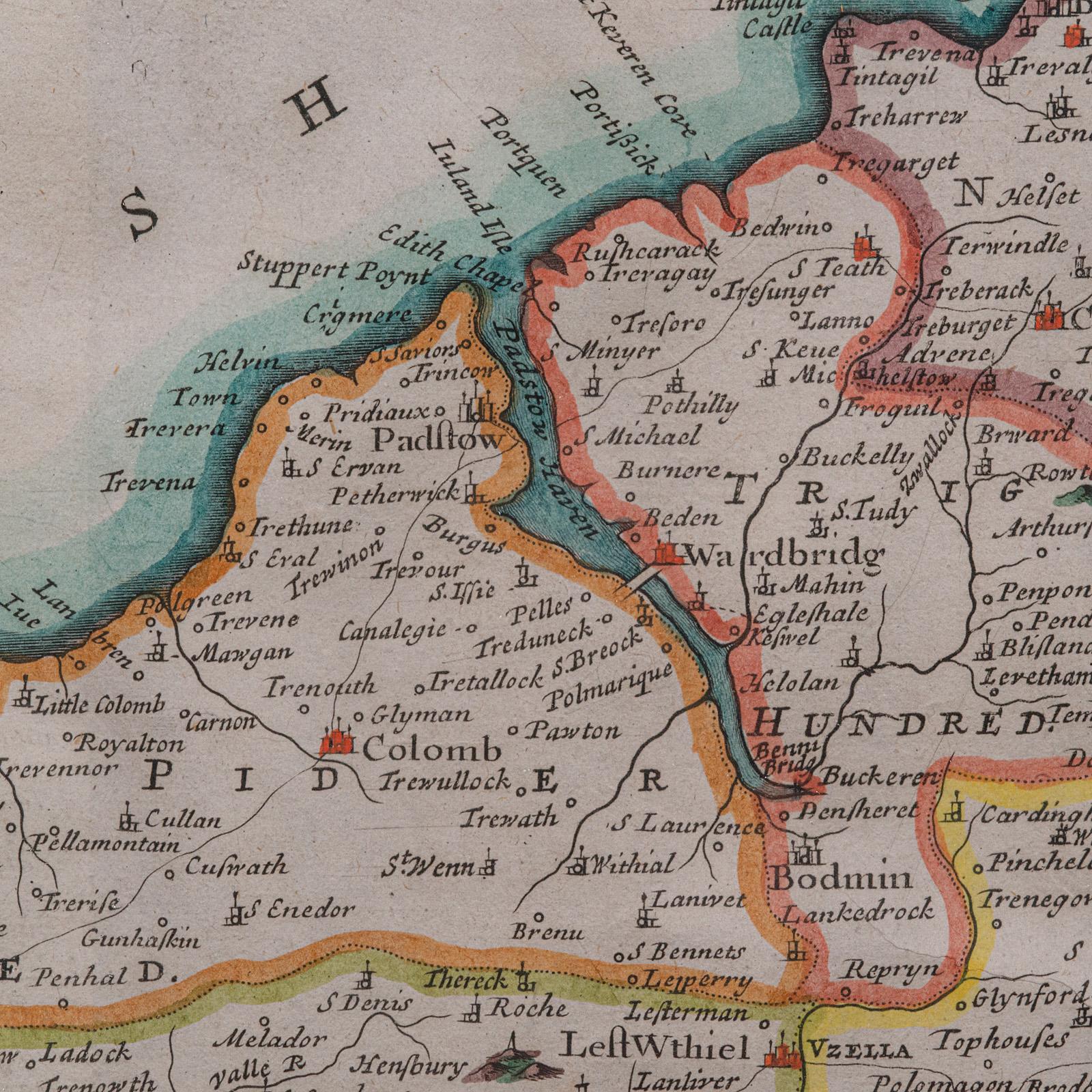 Carte de comté ancienne, Cornouailles, Kernow, Anglais, Frame, Robert Morden, Georgian en vente 2