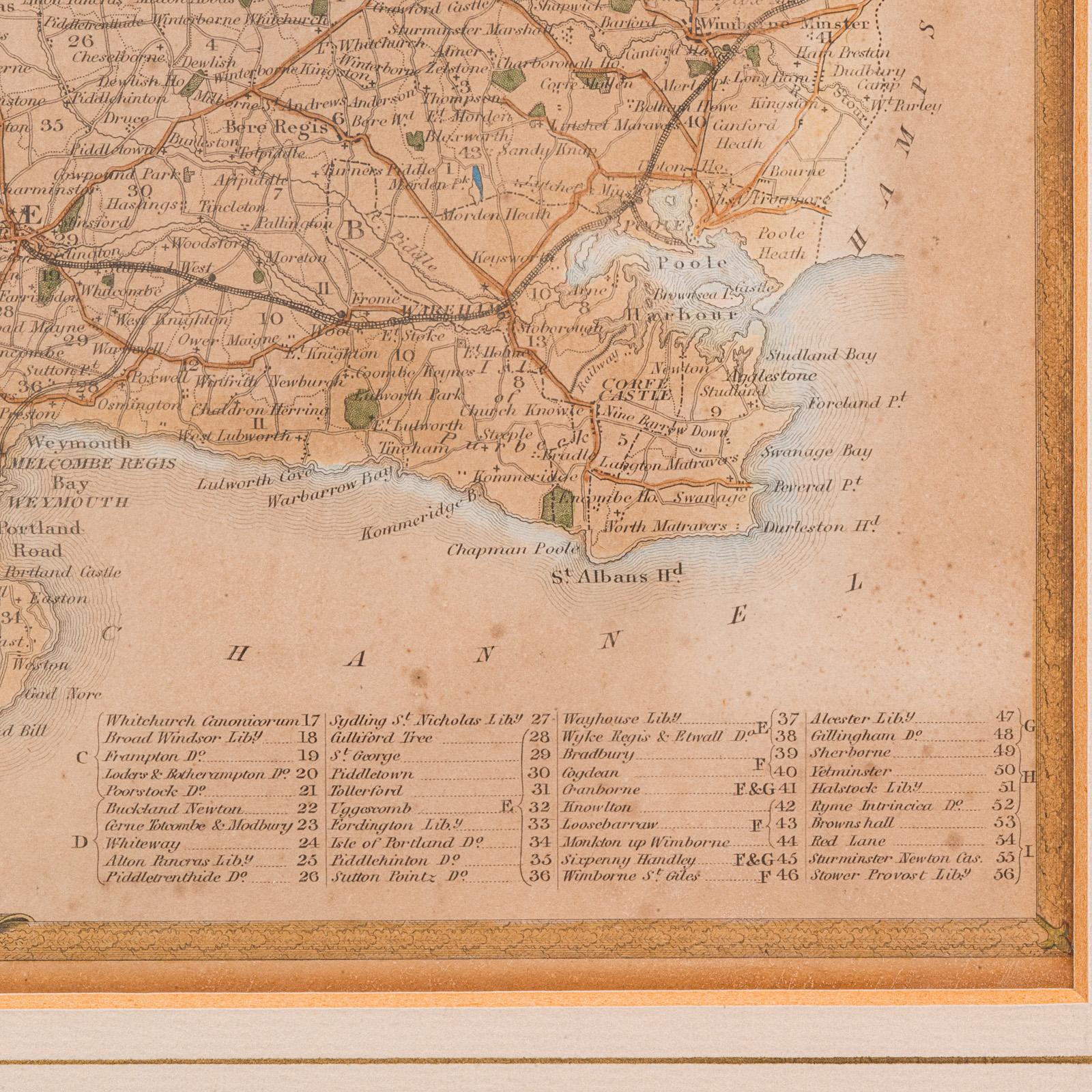Antique County Map, Dorset, English, Framed Engraving, Cartography, Lithography For Sale 3