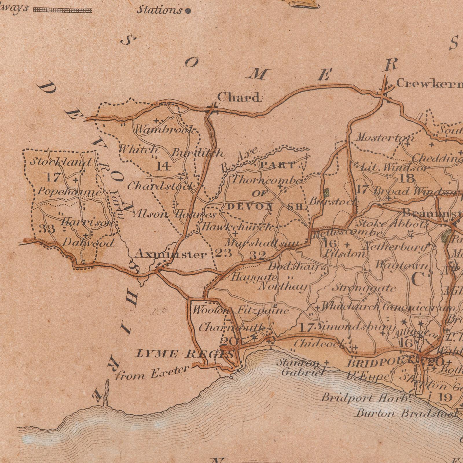 Antique County Map, Dorset, English, Framed Engraving, Cartography, Lithography For Sale 4