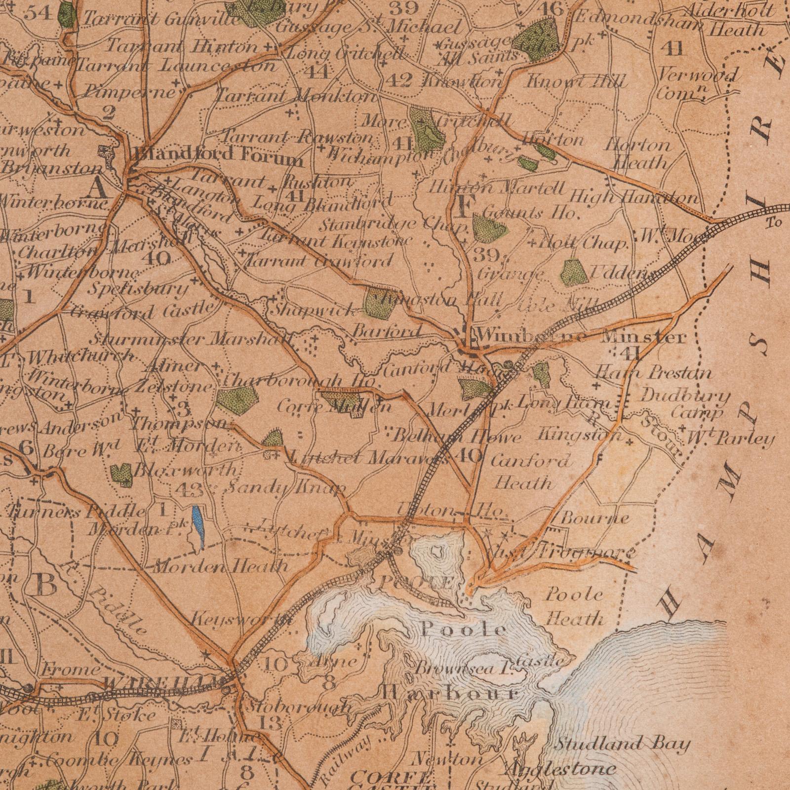 Antique County Map, Dorset, English, Framed Engraving, Cartography, Lithography For Sale 5