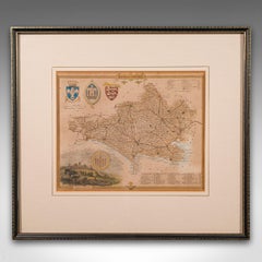 Antique County Map, Dorset, English, Framed Engraving, Cartography, Lithography