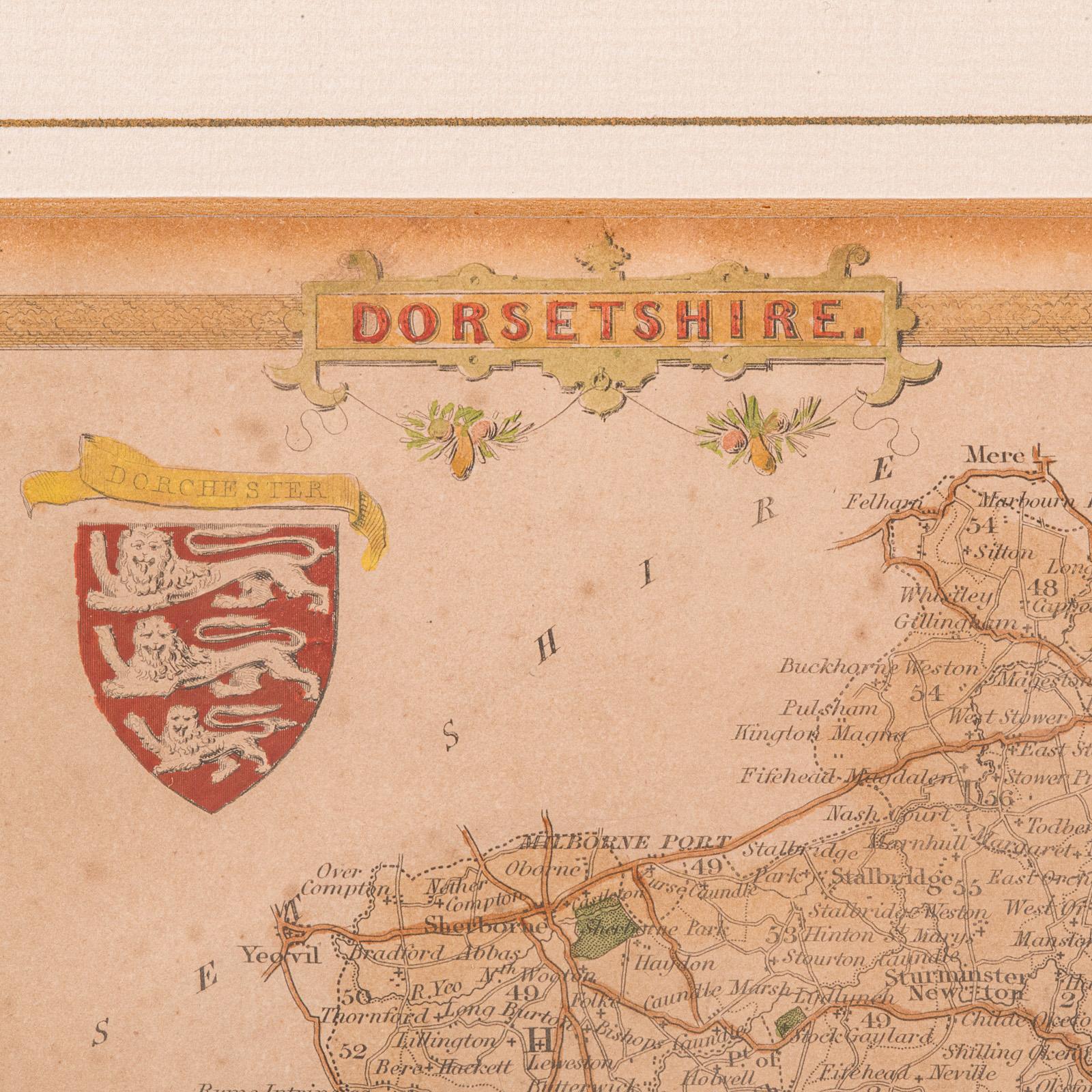 19th Century Antique County Map, Dorset, English, Framed Engraving, Cartography, Lithography For Sale