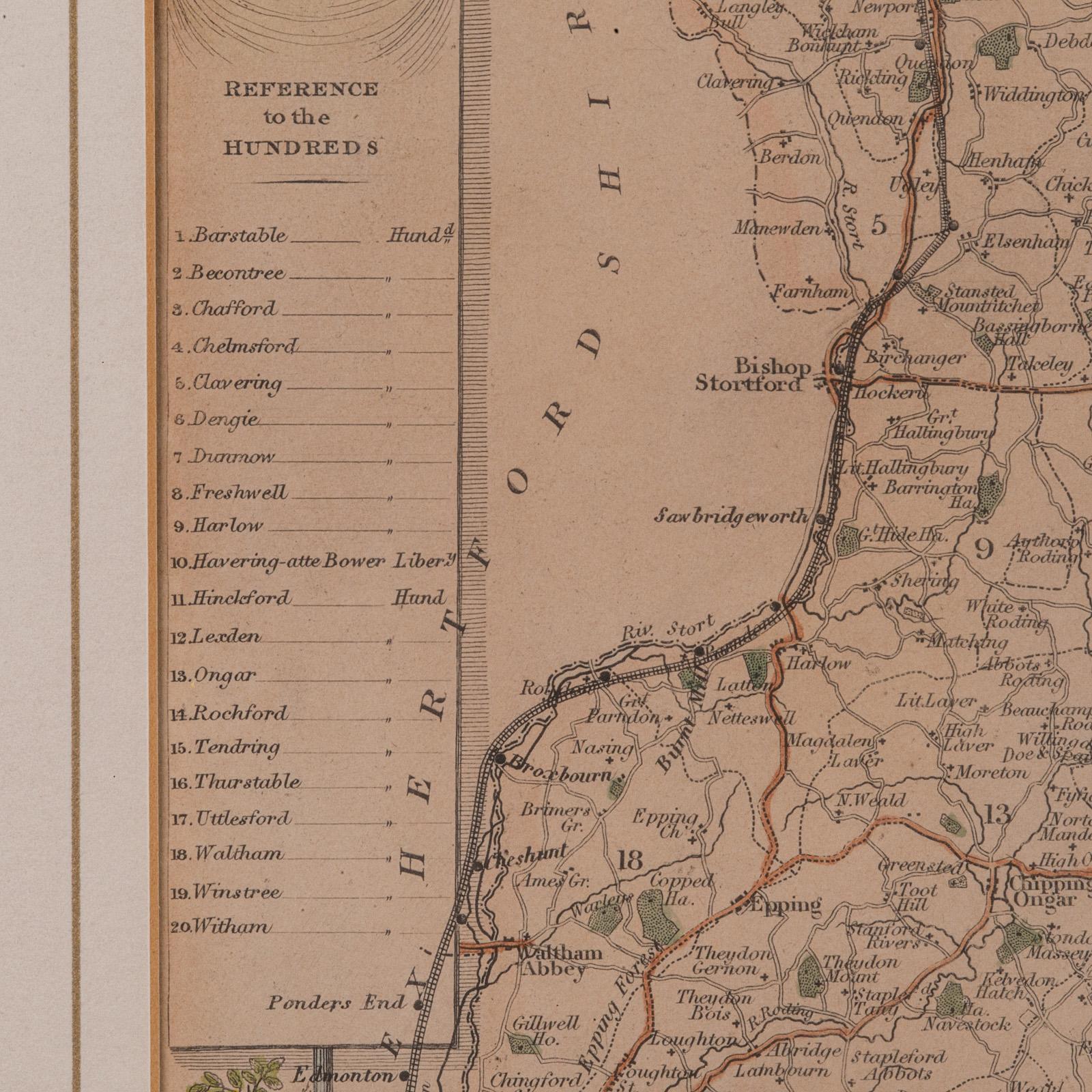 Mappa antica della contea, Essex, Inglese, Incorniciata, Interesse cartografico, Vittoriano in vendita 3