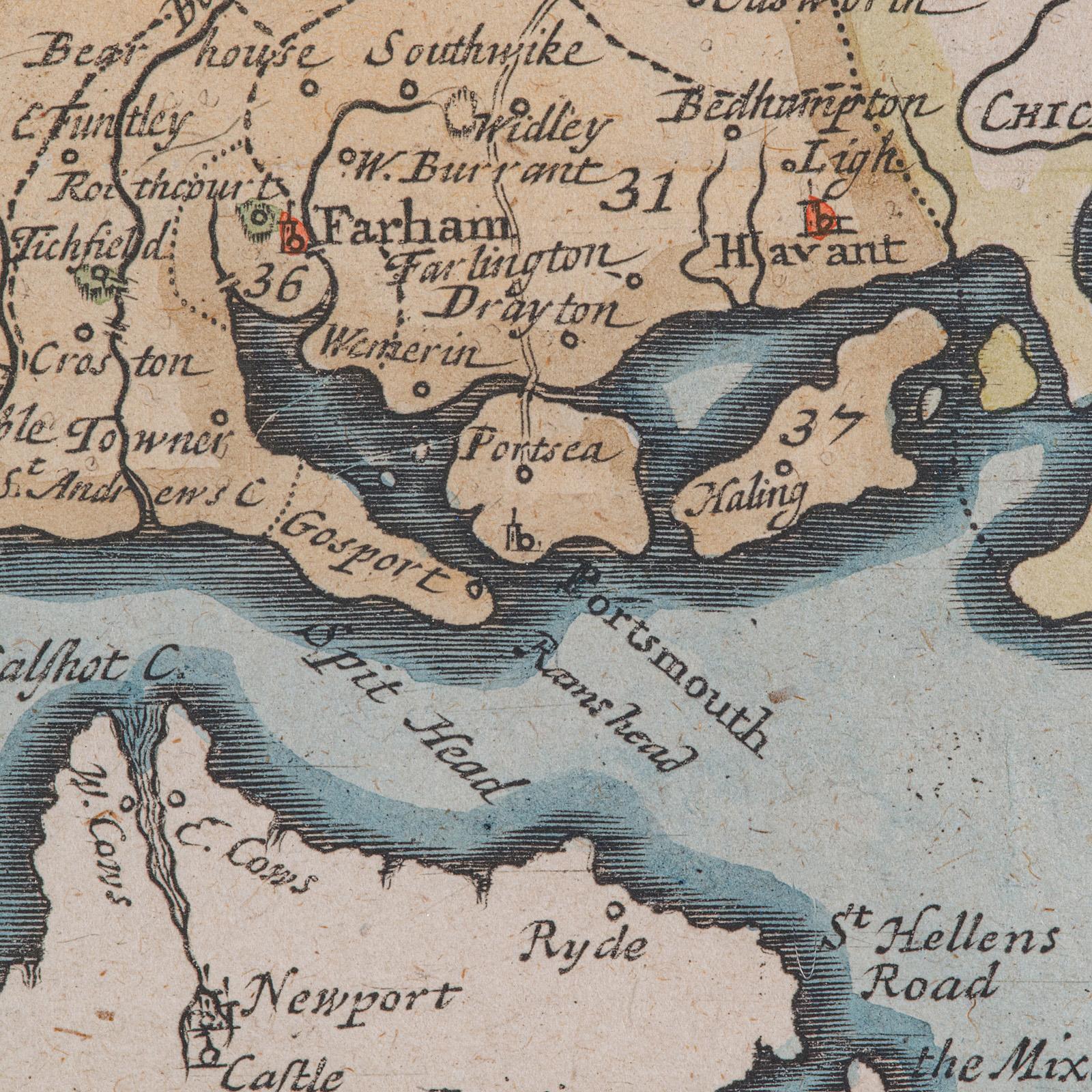 Antique County Map, Hampshire, English, Framed Cartography, Robert Morden, 1700 3