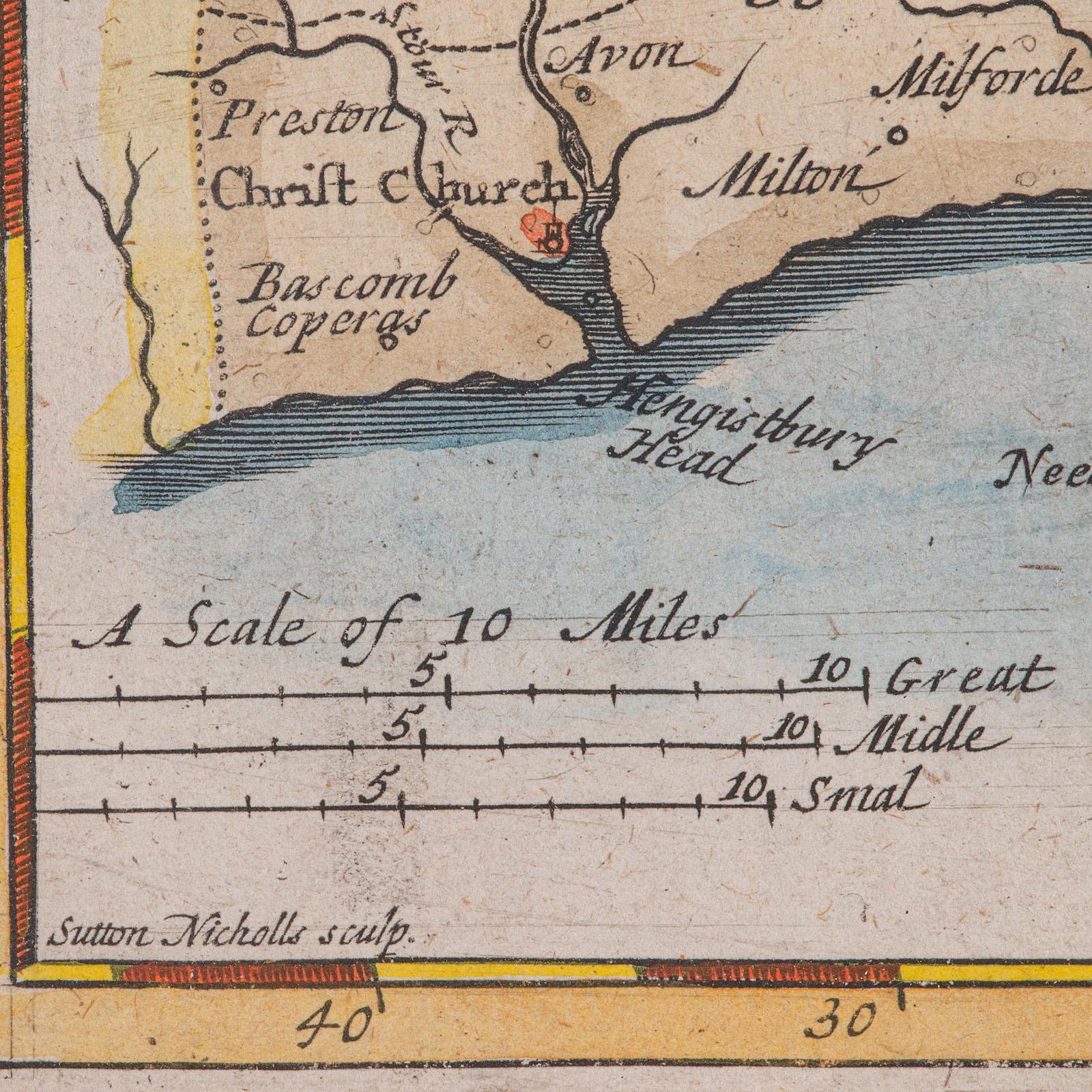 Antique County Map, Hampshire, English, Framed Cartography, Robert Morden, 1700 4