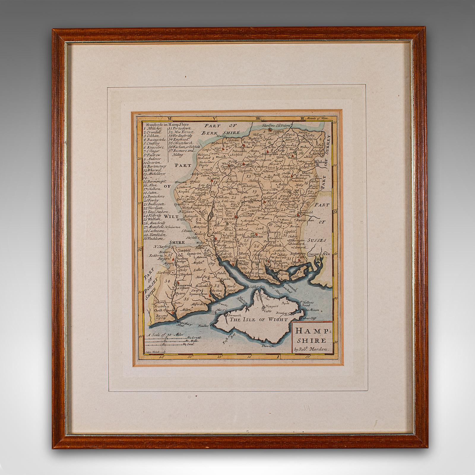 Other Antique County Map, Hampshire, English, Framed Cartography, Robert Morden, 1700