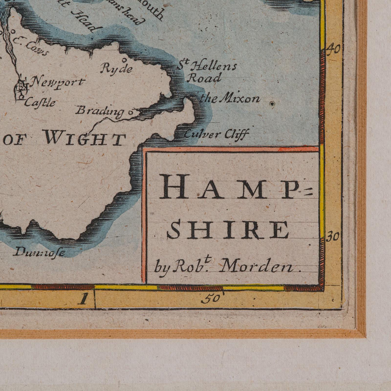 17th Century Antique County Map, Hampshire, English, Framed Cartography, Robert Morden, 1700