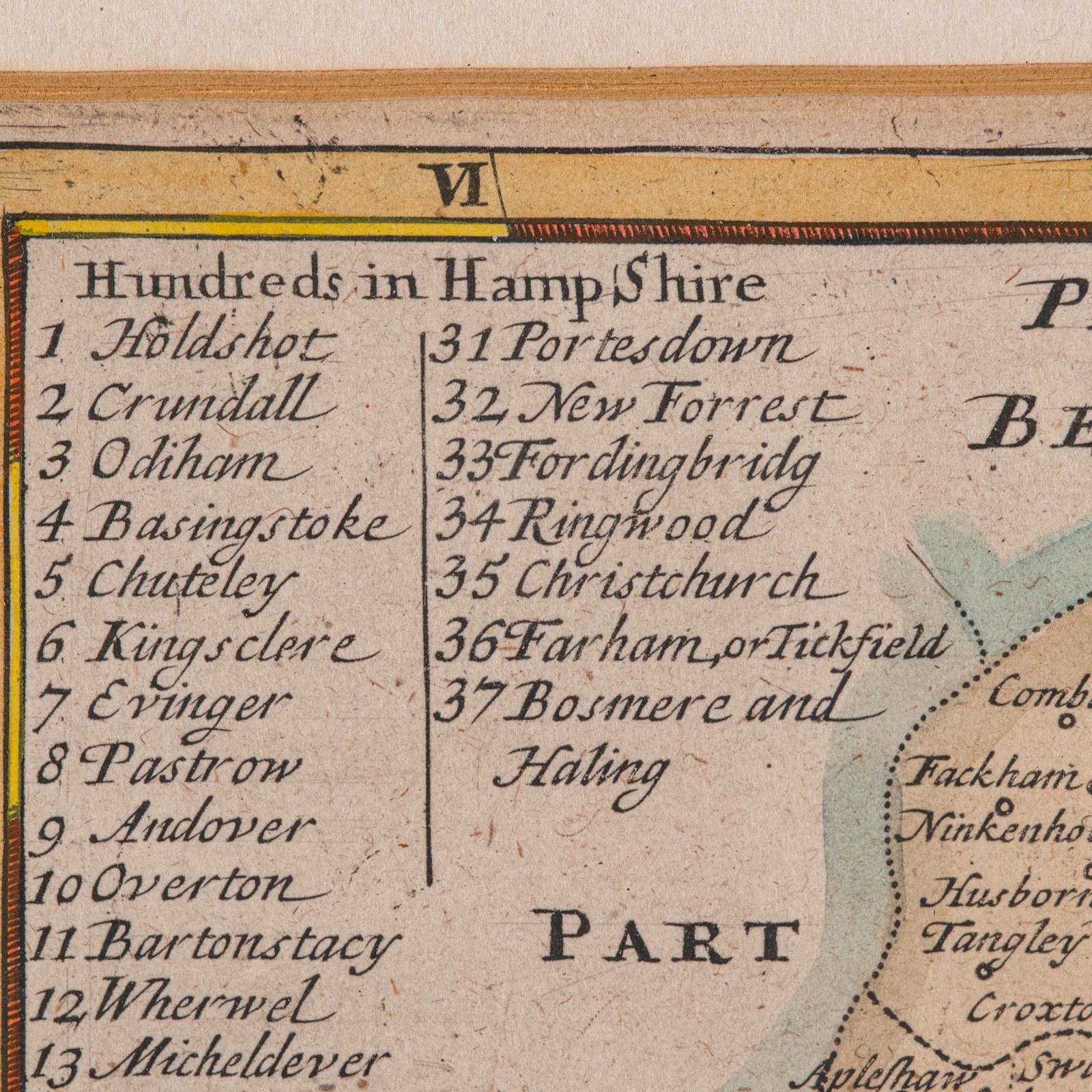 Glass Antique County Map, Hampshire, English, Framed Cartography, Robert Morden, 1700