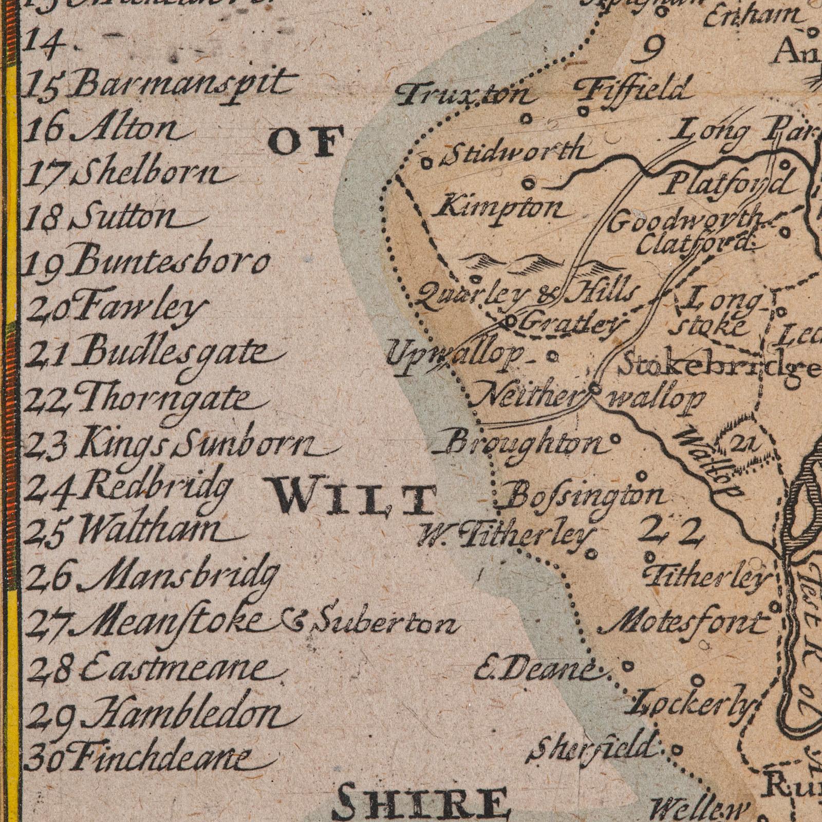 Antique County Map, Hampshire, English, Framed Cartography, Robert Morden, 1700 1
