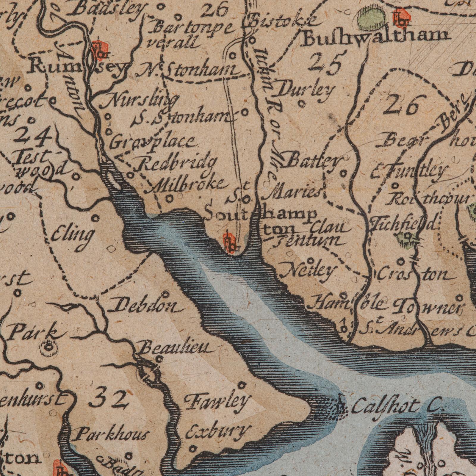 Antique County Map, Hampshire, English, Framed Cartography, Robert Morden, 1700 2