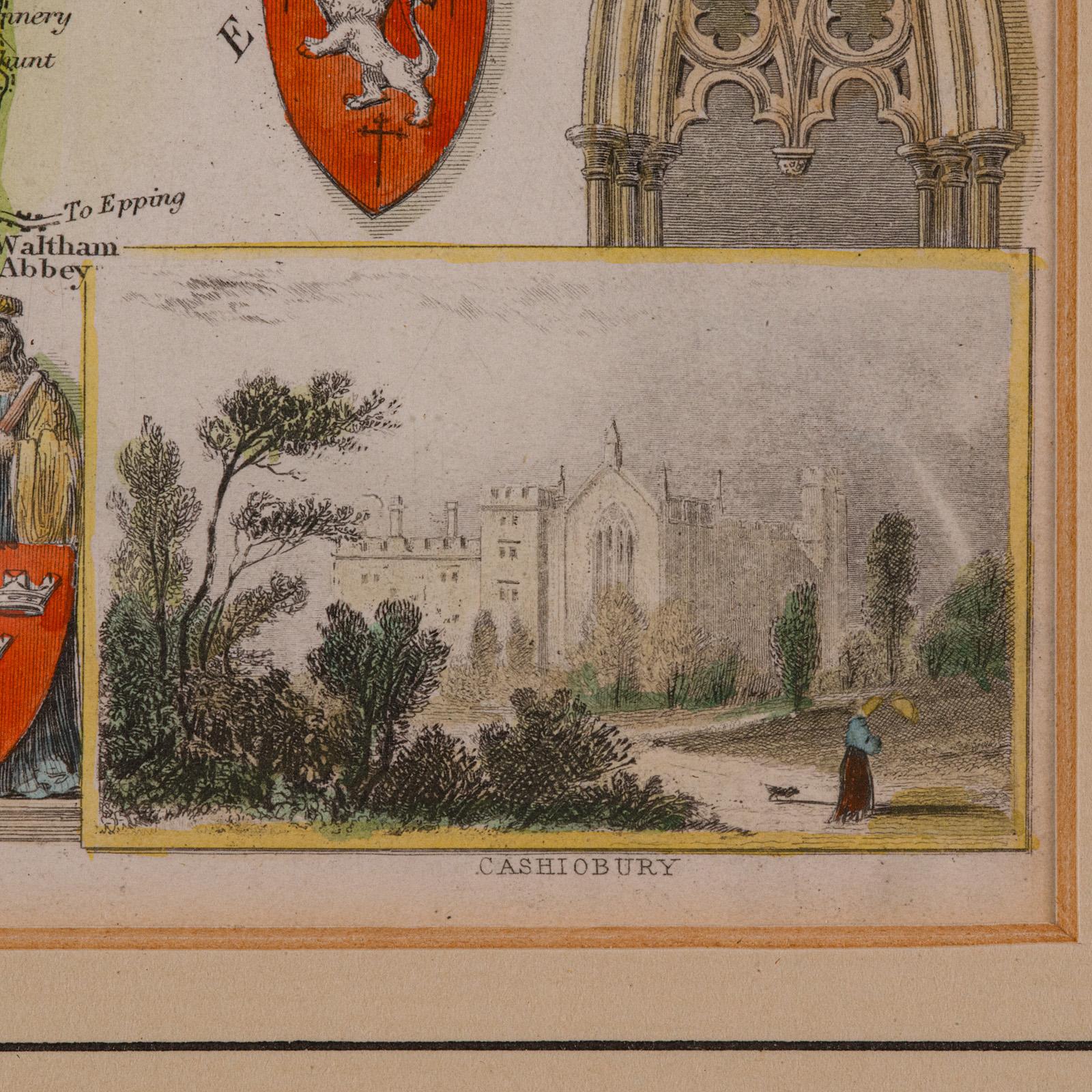 Mapa antiguo del condado, Hertfordshire, Inglés, Grabado enmarcado, Cartografía, Litografía en venta 3
