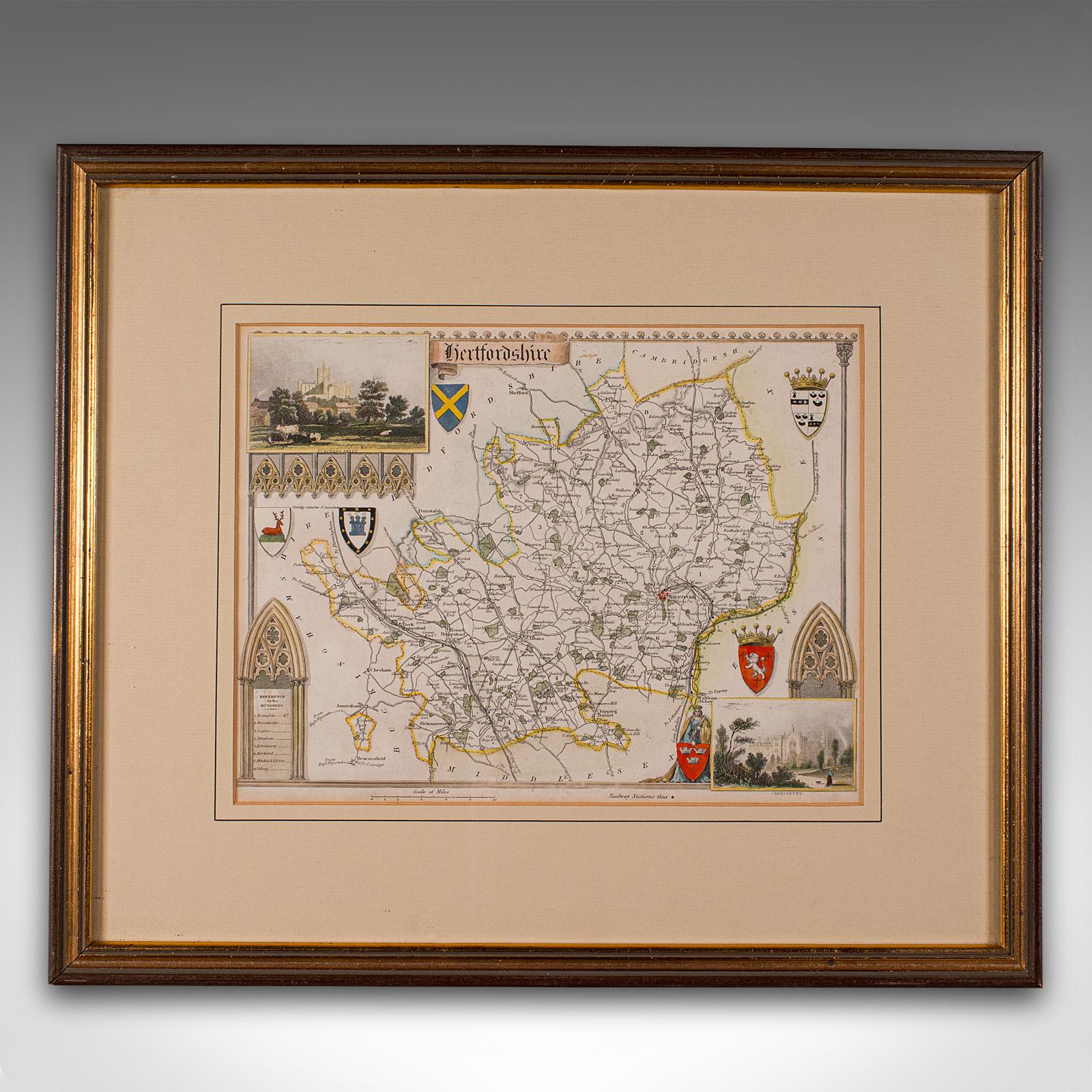 
Mapa antiguo del condado de Hertfordshire. Grabado de atlas inglés, enmarcado, de interés cartográfico, de mediados del siglo XIX y posteriores.

Magnífica litografía de Hertfordshire y los detalles de su condado, perfecta para su