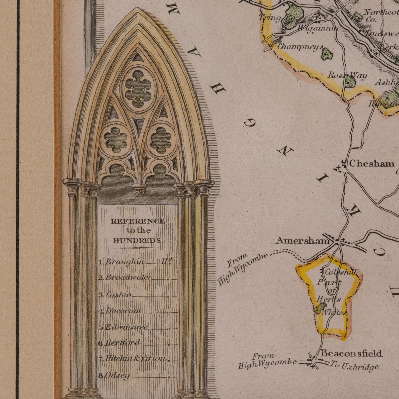 Mapa antiguo del condado, Hertfordshire, Inglés, Grabado enmarcado, Cartografía, Litografía en venta 1