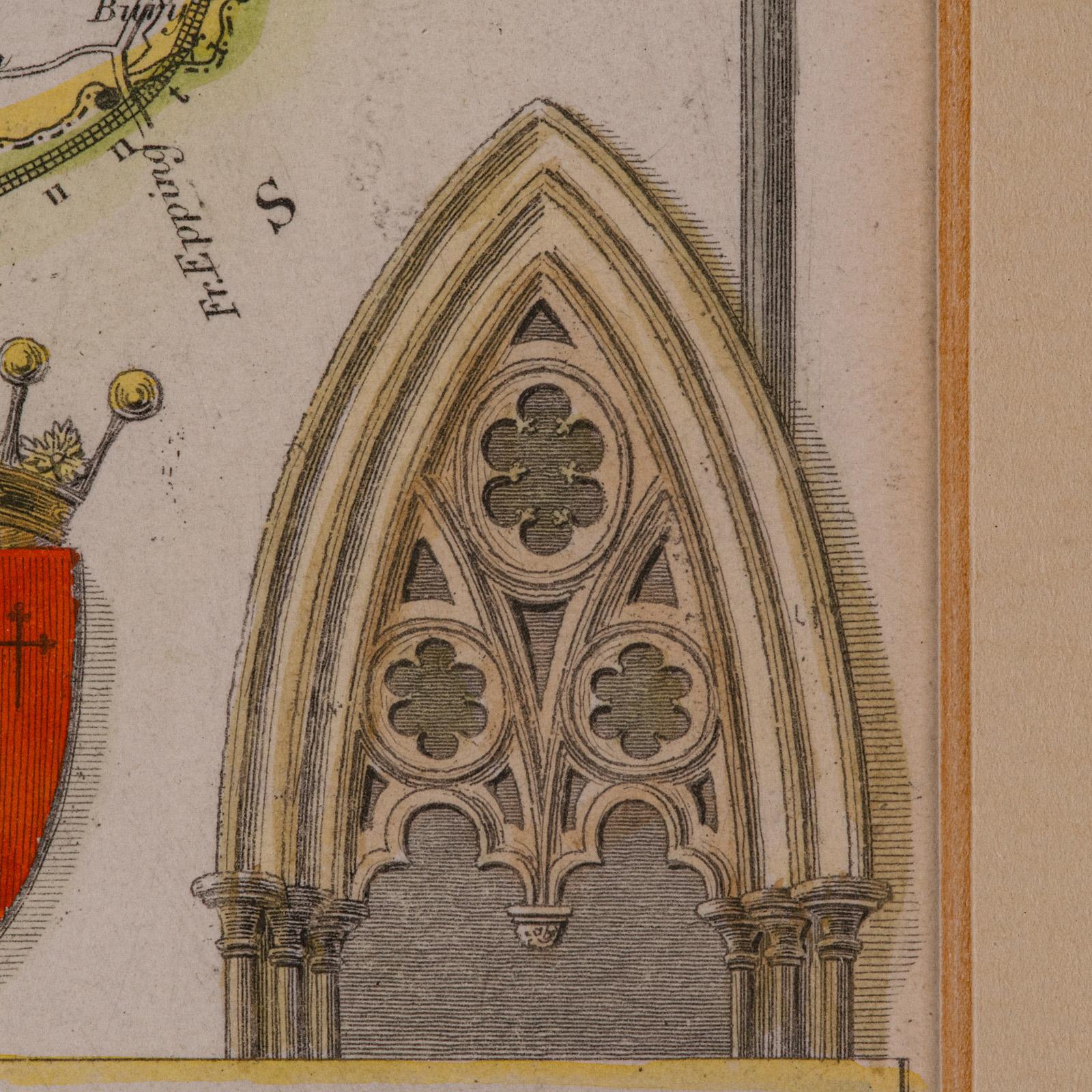 Mapa antiguo del condado, Hertfordshire, Inglés, Grabado enmarcado, Cartografía, Litografía en venta 2