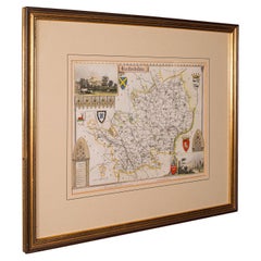 Antique County Map, Hertfordshire, English, Framed Engraving, Cartography, Litho
