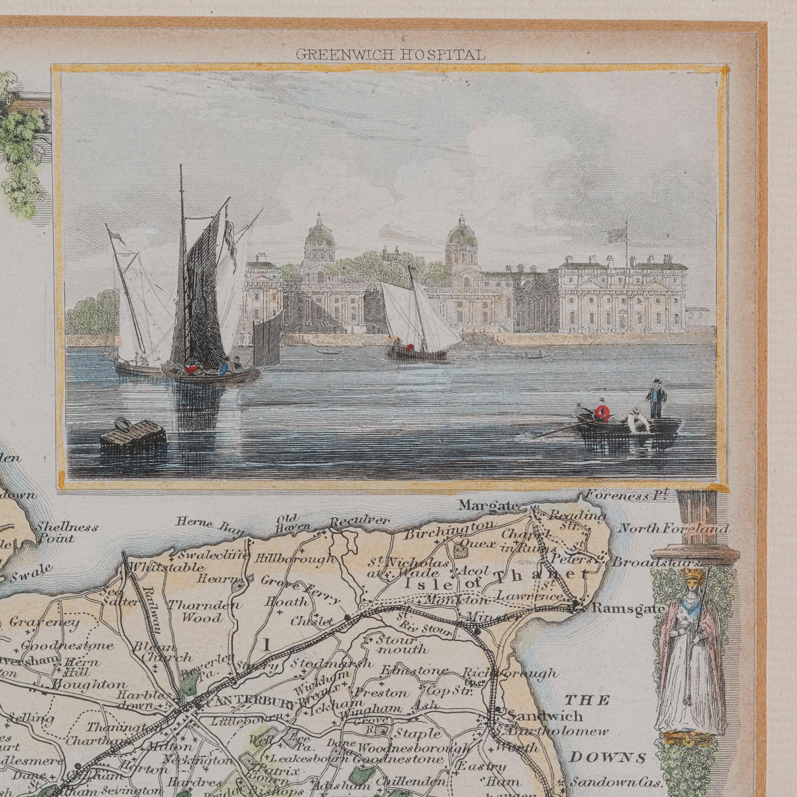 Antike County Karte, Kent, Englisch, Gerahmt, Lithographie, Kartographie, Viktorianisch im Angebot 5