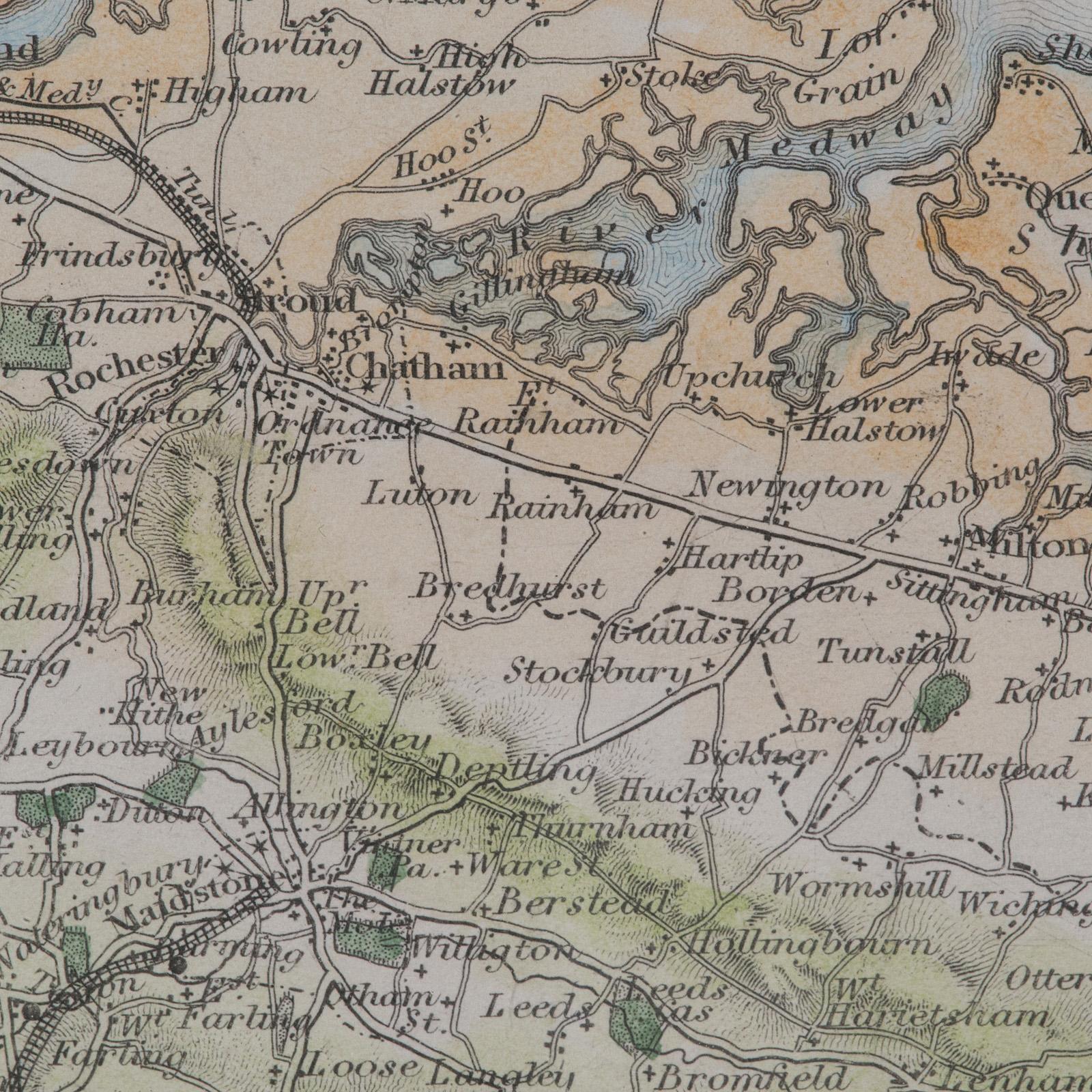 Antike County Karte, Kent, Englisch, Gerahmt, Lithographie, Kartographie, Viktorianisch im Angebot 6