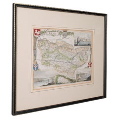 Antike County Karte, Kent, Englisch, Gerahmt, Lithographie, Kartographie, Viktorianisch