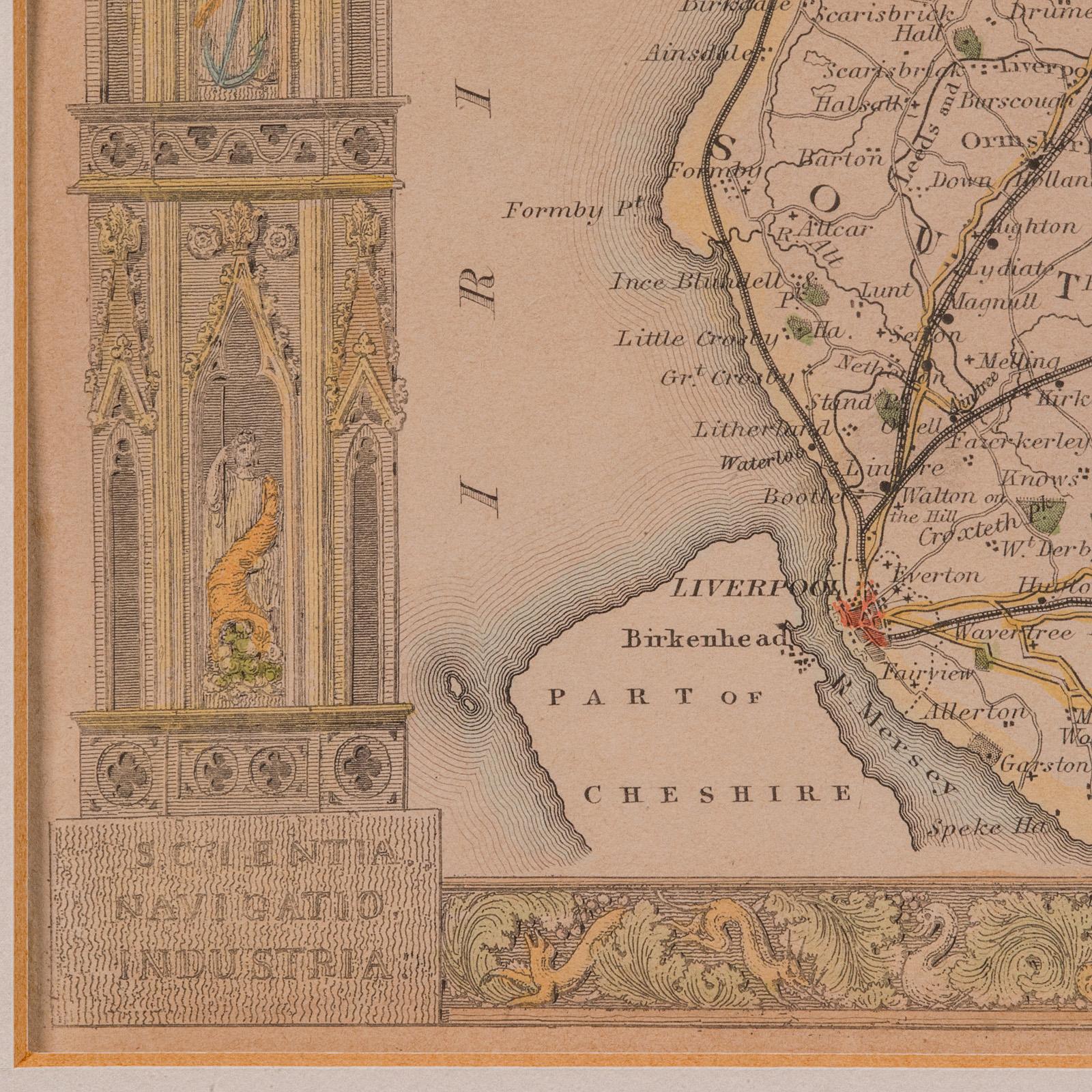 Antique County Map, Lancashire, English, Framed Lithography, Cartography, C.1860 For Sale 3