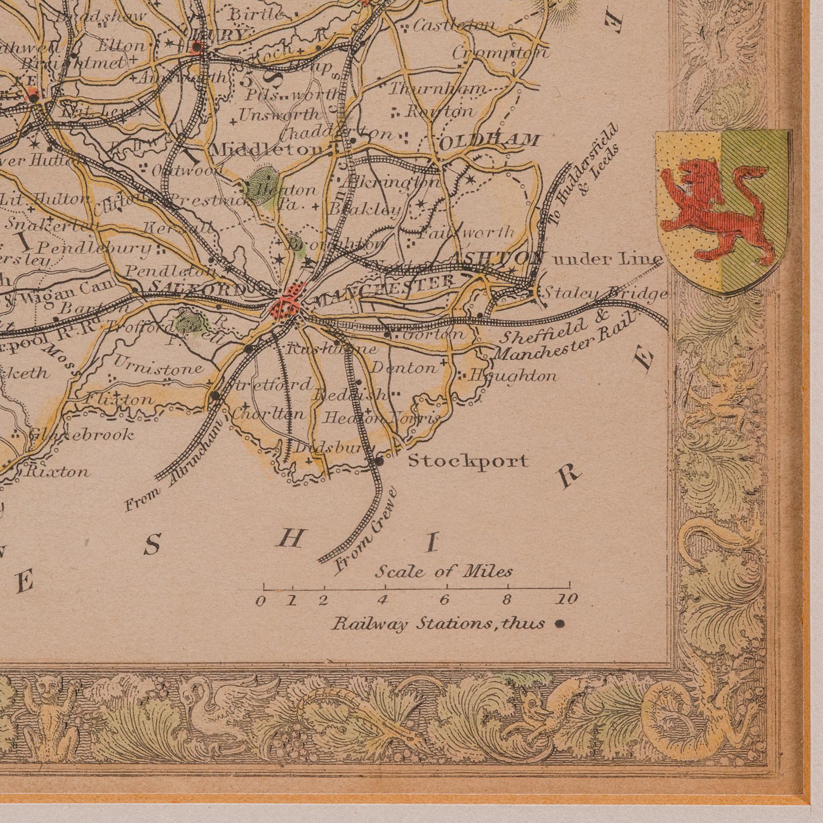 Antique County Map, Lancashire, English, Framed Lithography, Cartography, C.1860 For Sale 4